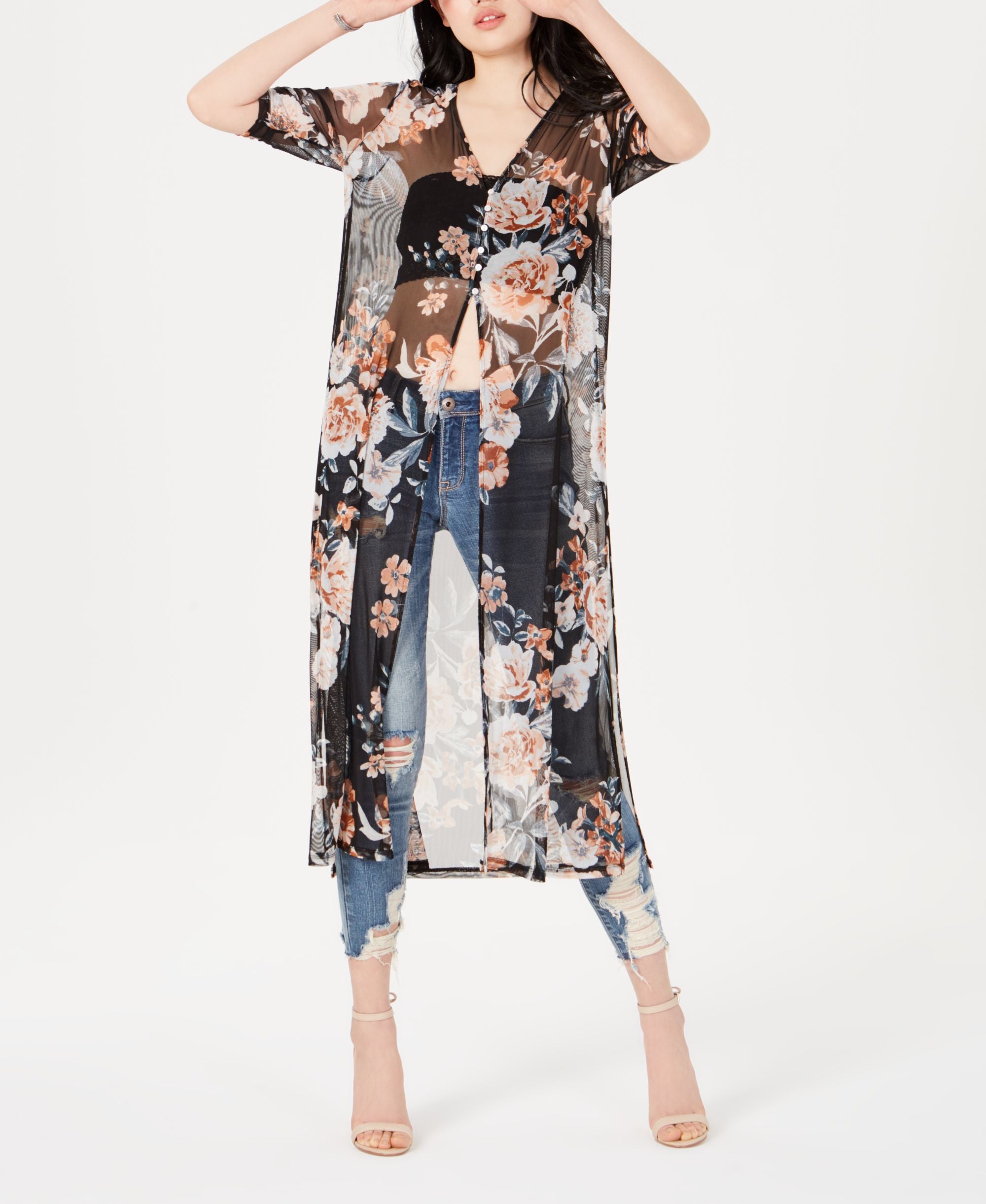 American Rag Juniors Ruched Sheer Duster Premium Top
