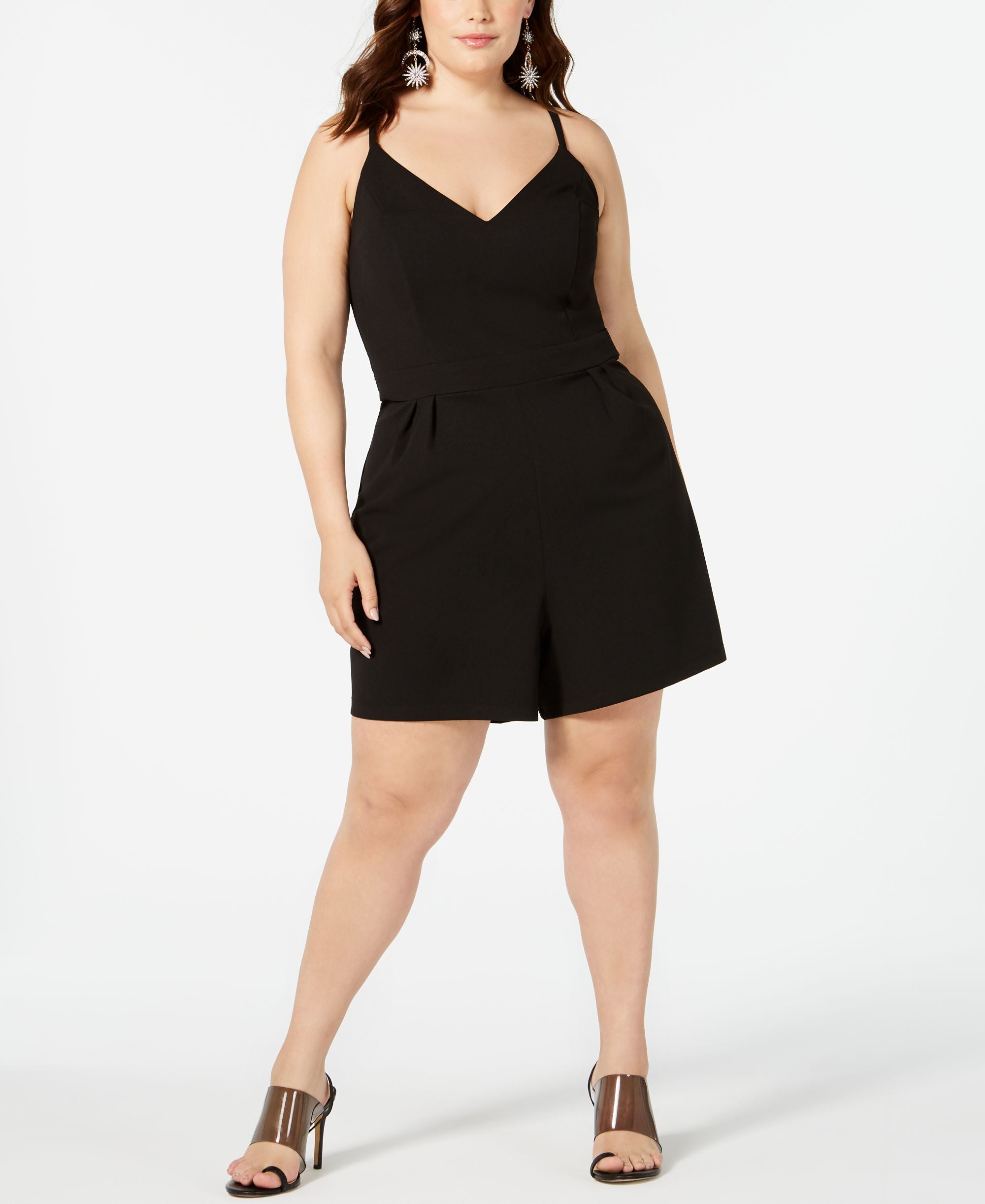 Juniors' Plus Size Lace-Back Romper