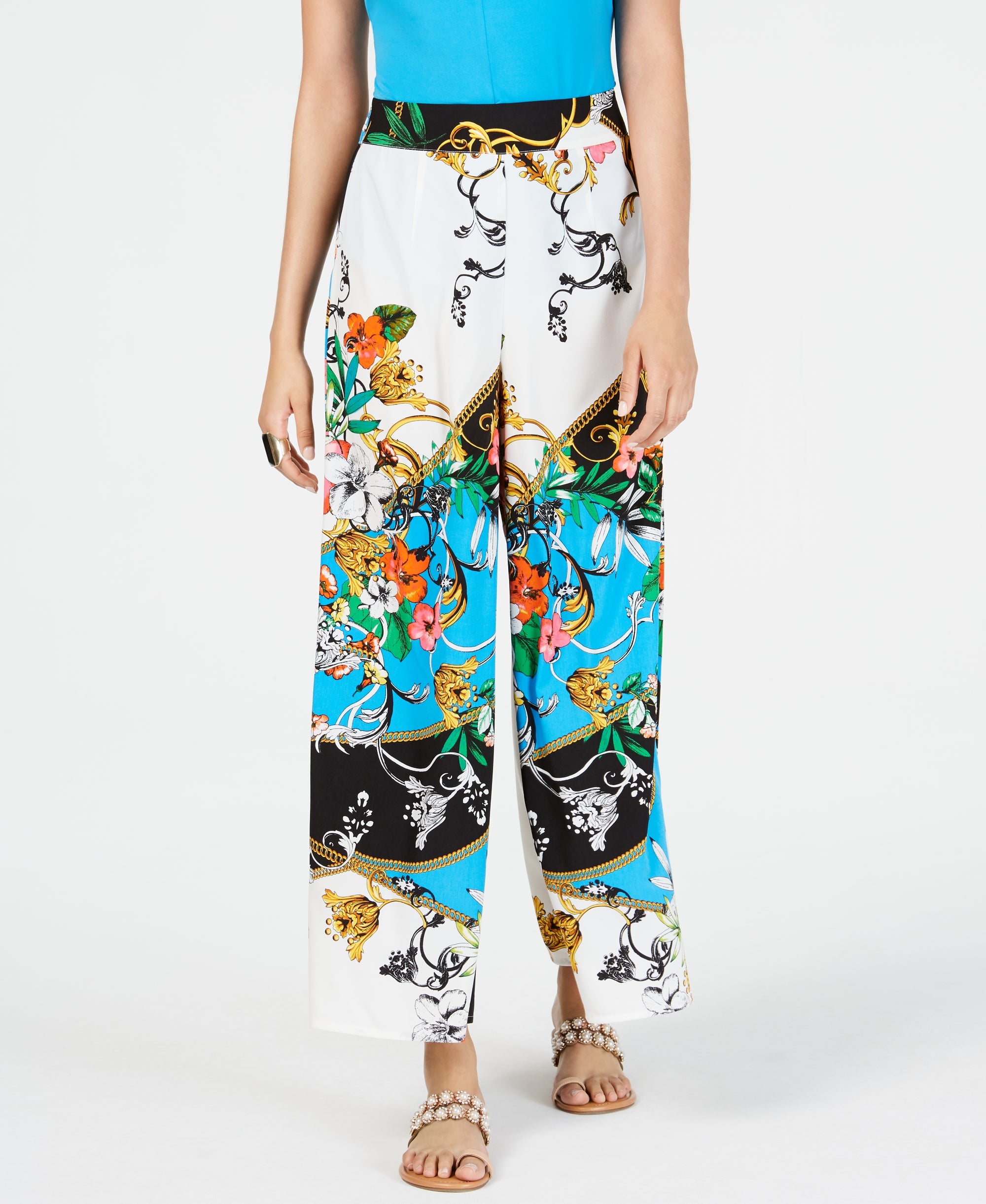 Printed Wide-Leg Signature Pants