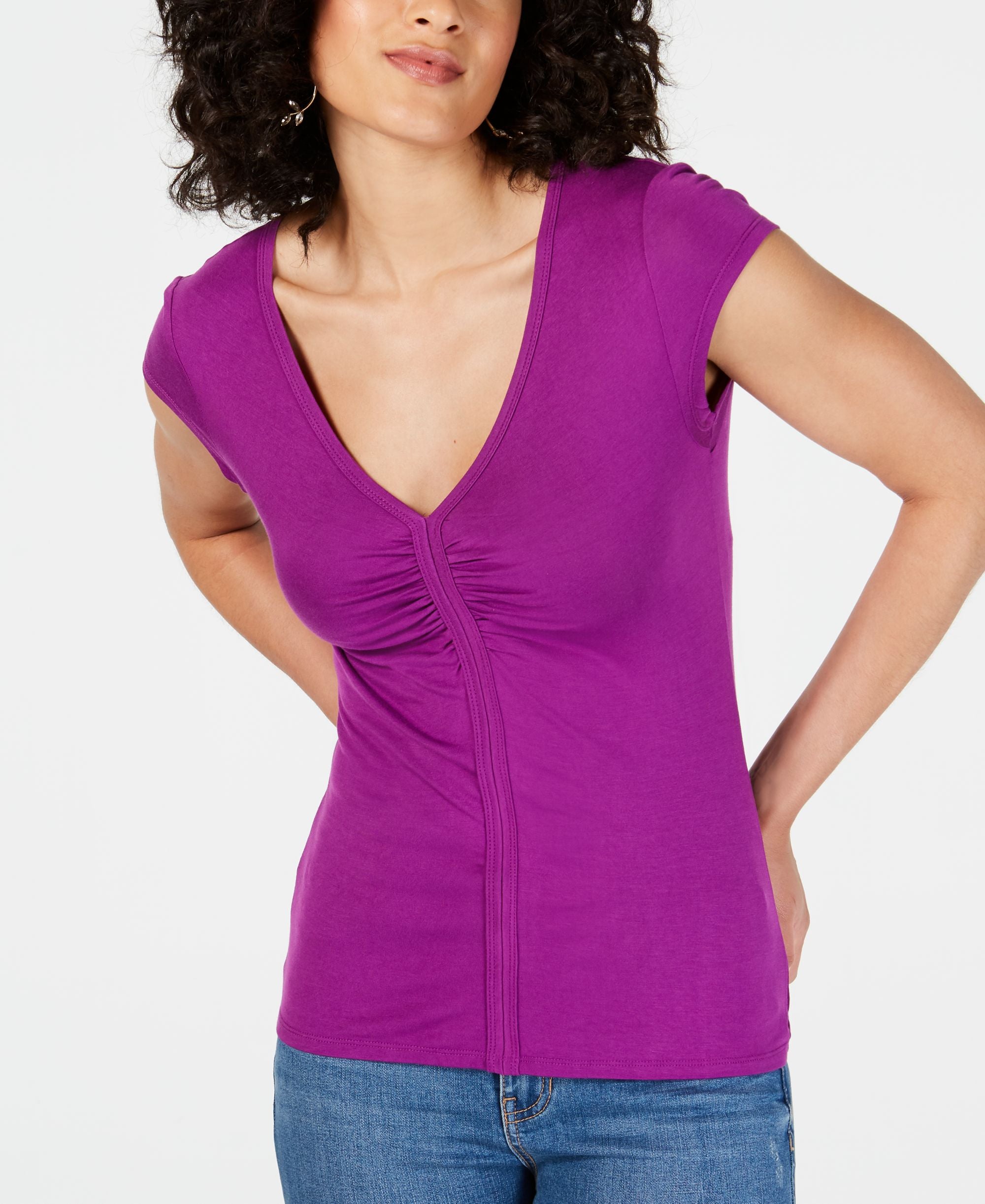 Thalia Sodi Ruched V Neck Premium Top
