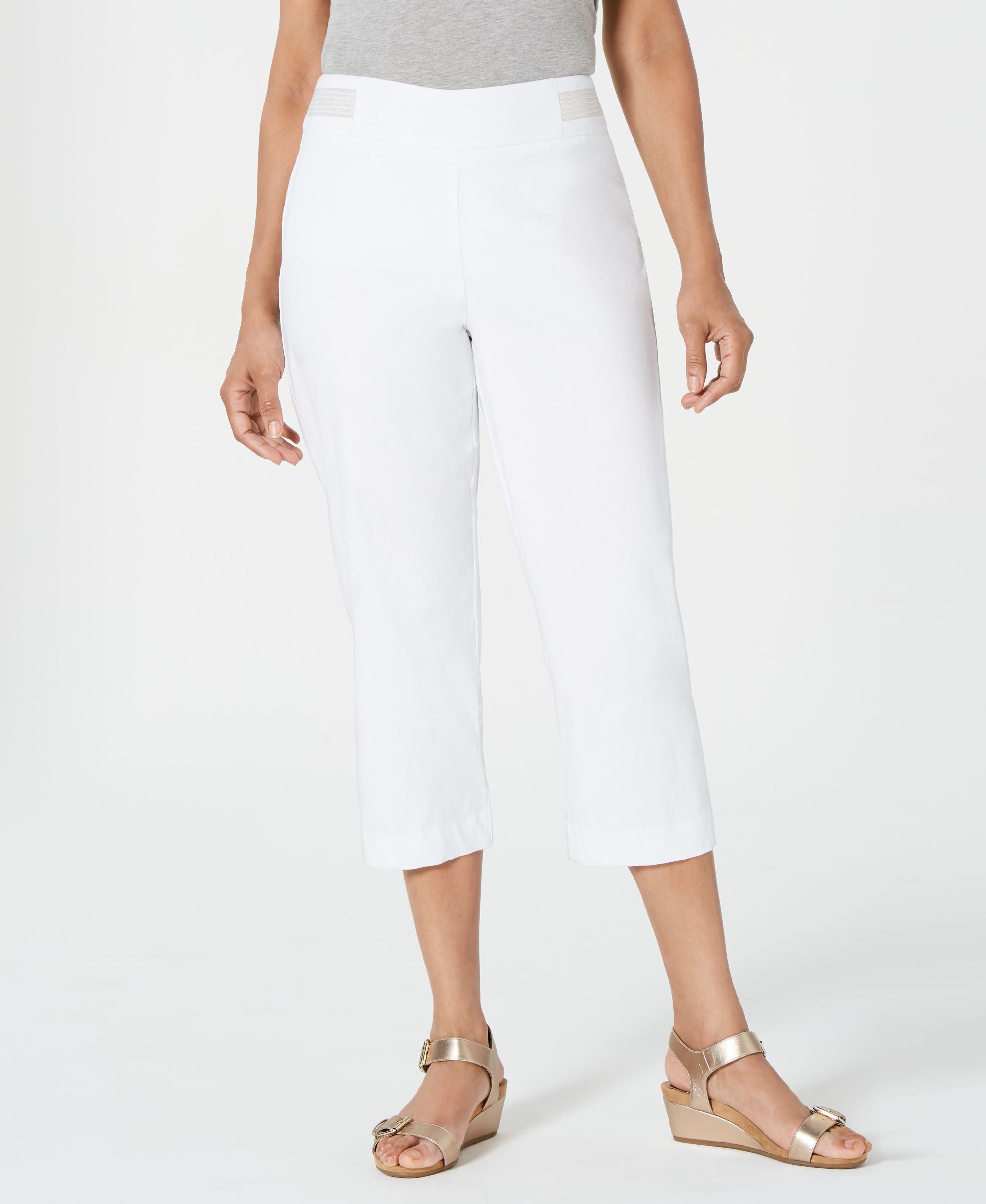 JM Collection Petite Metallic Detail Tummy Control Capris