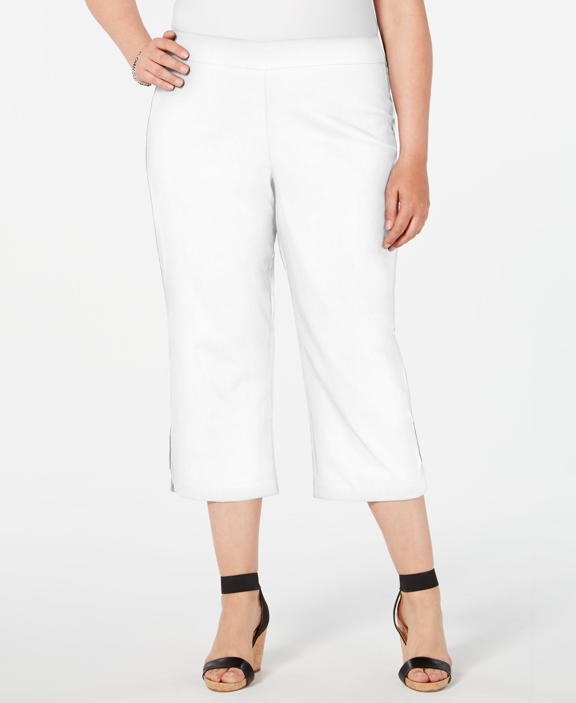 Plus Size Rhinestone-Embellished Capri-Length Signature Pants