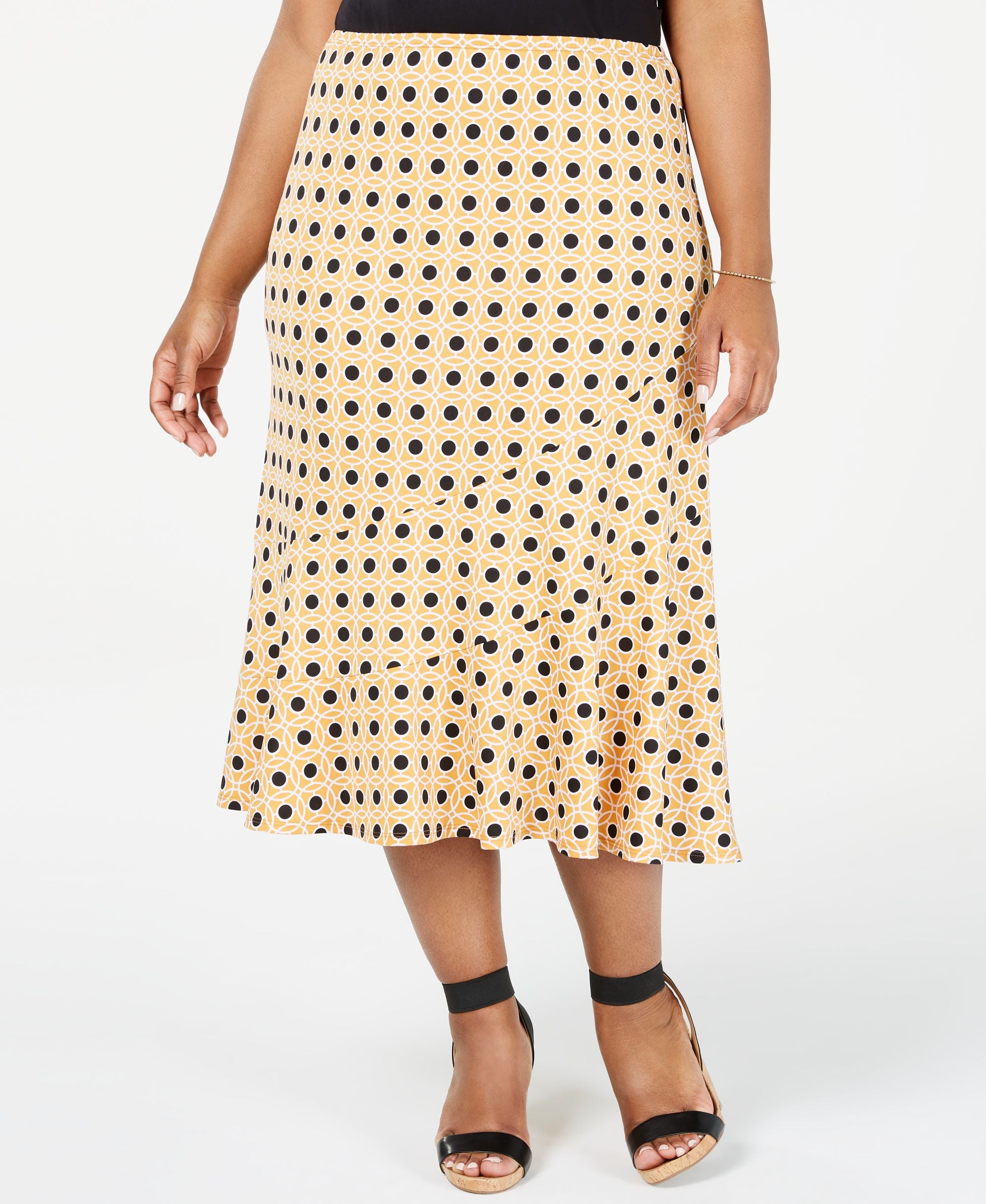 NY Collection Plus Size Printed Seamed Midi Modern Skirt