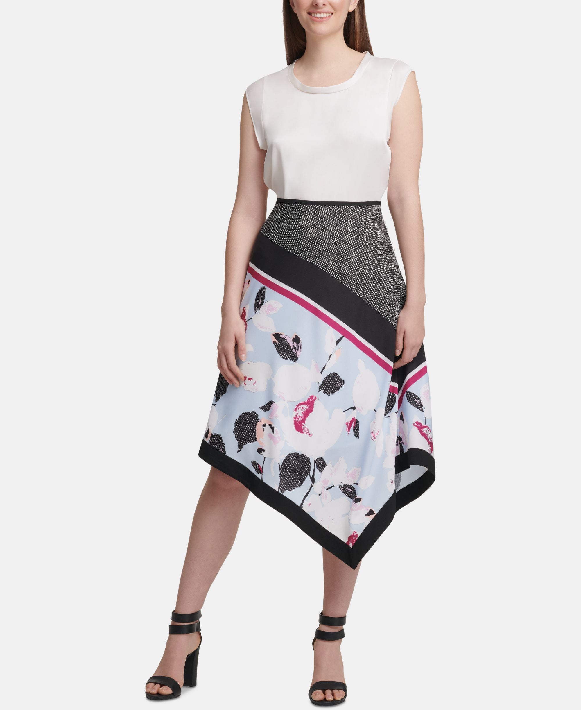 DKNY Mixed Print Asymmetrical Modern Skirt
