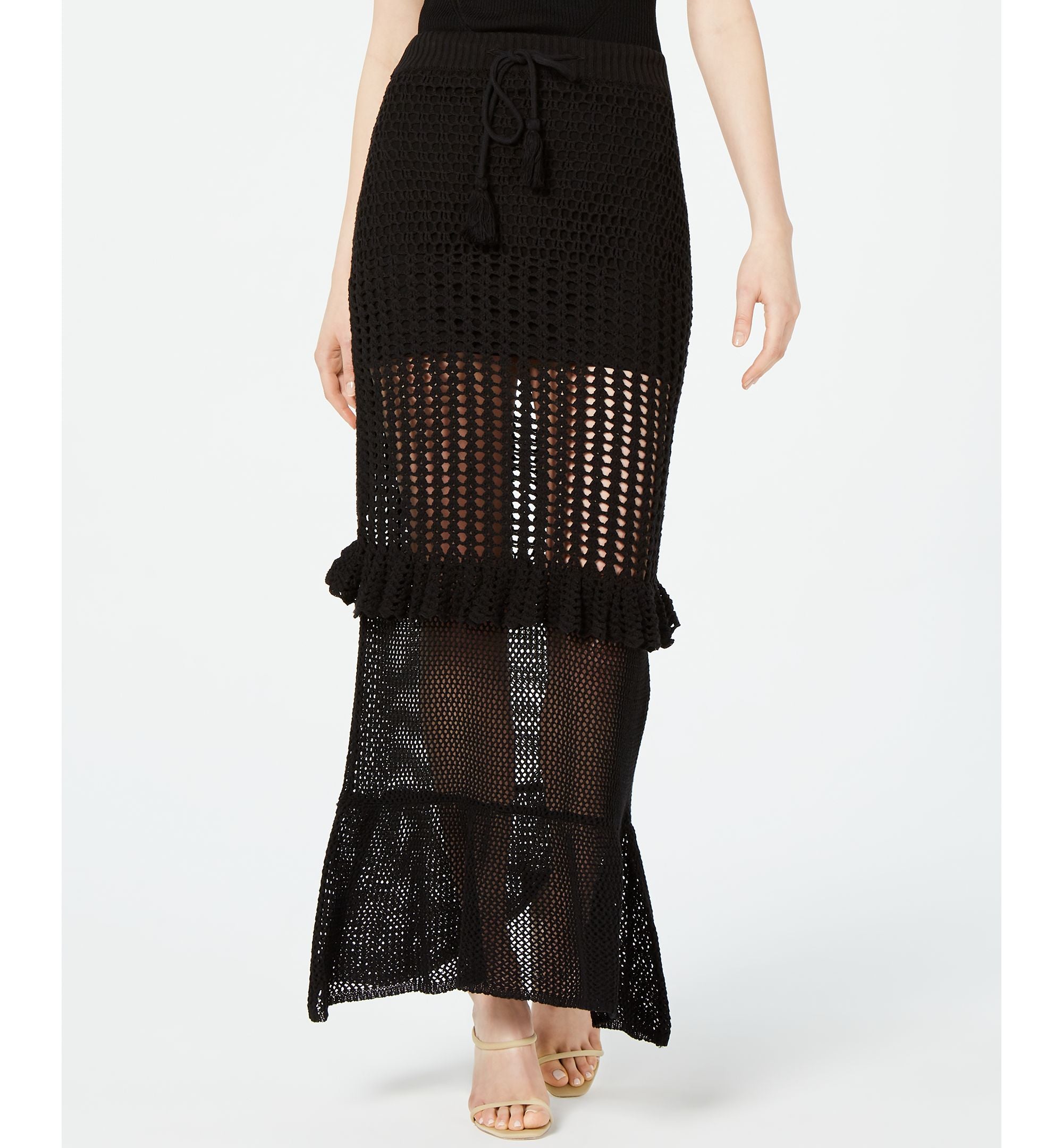 Kendall Kylie Ruffled Crochet Maxi Modern Skirt