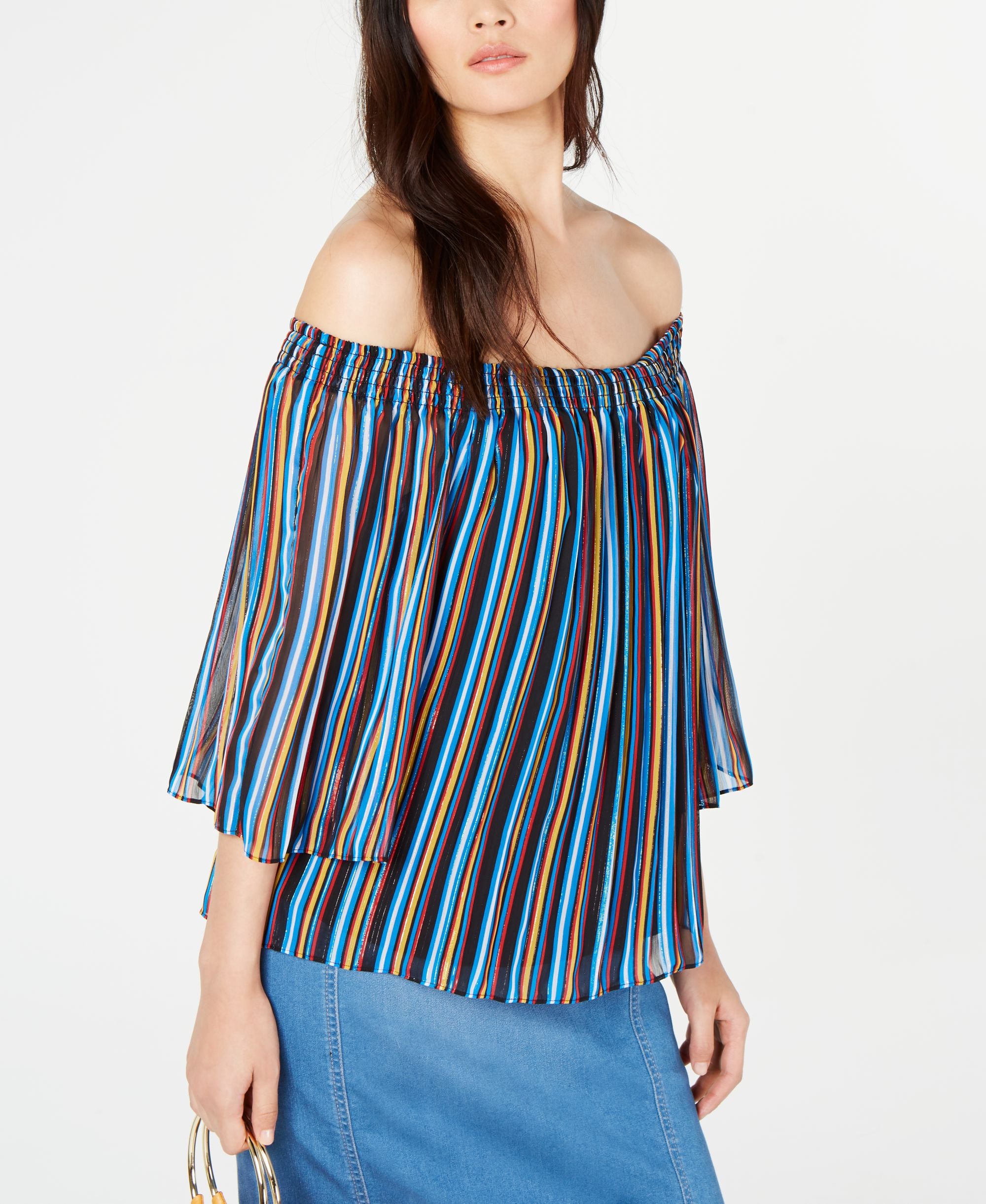 INC Printed Pleated Off-The-Shoulder Premium Top