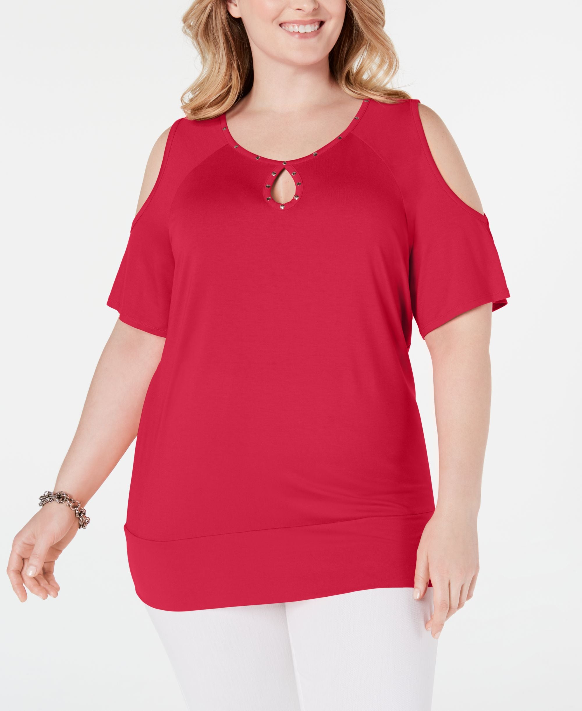 Plus Size Studded Cold-Shoulder Premium Top