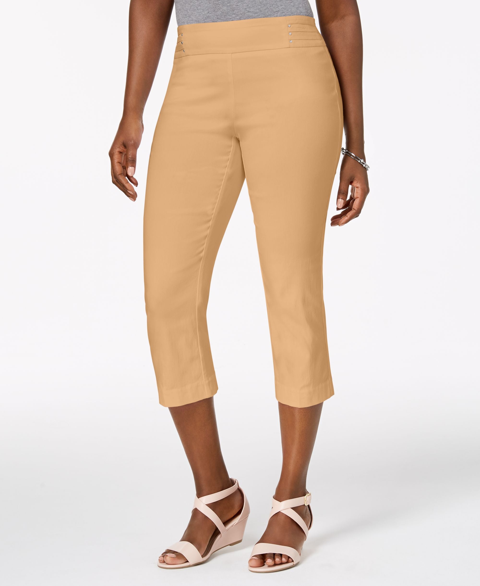 Embellished Pull-On Capri-Length Signature Pants