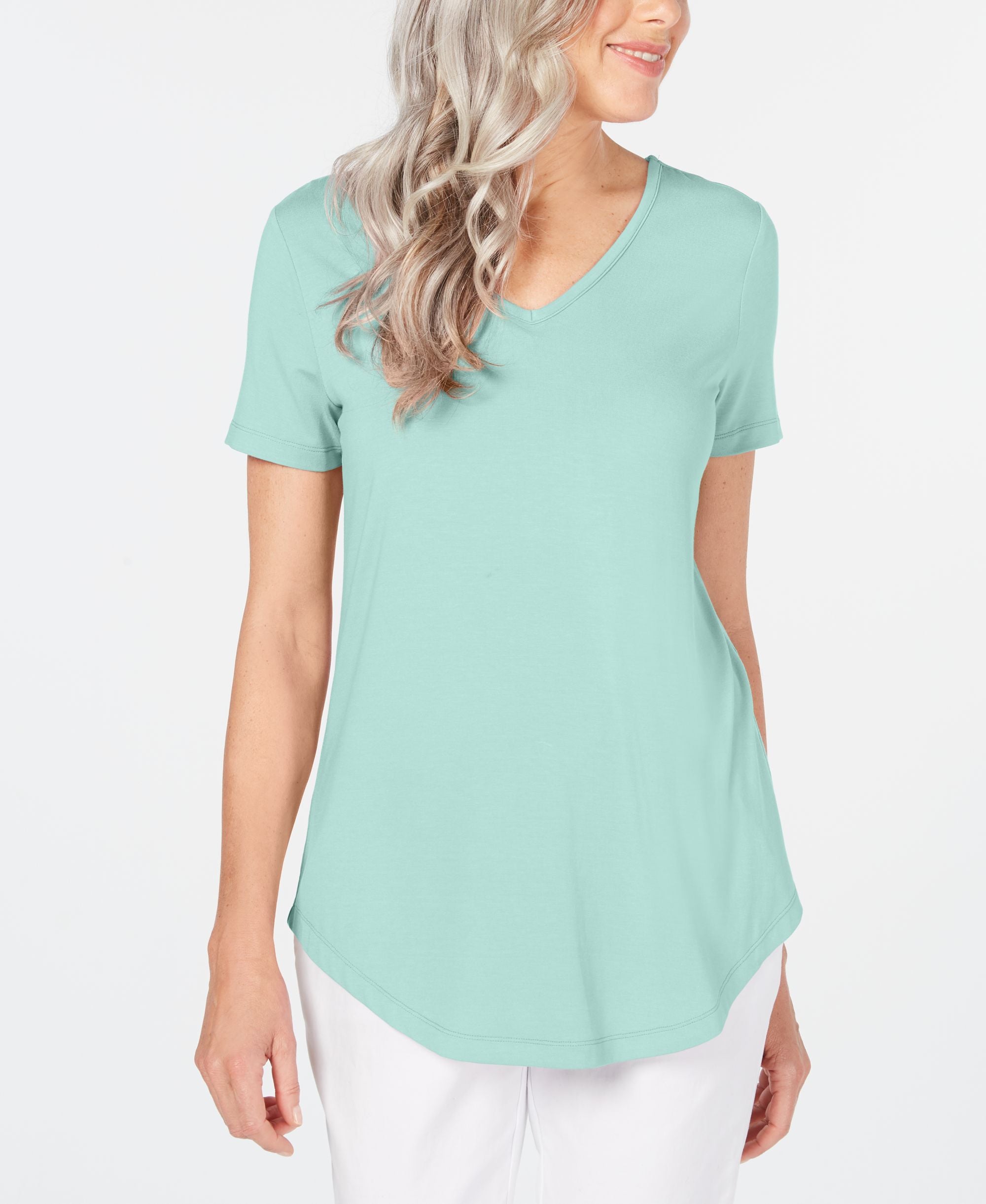 Petite Lattice-Back V-Neck Premium Top