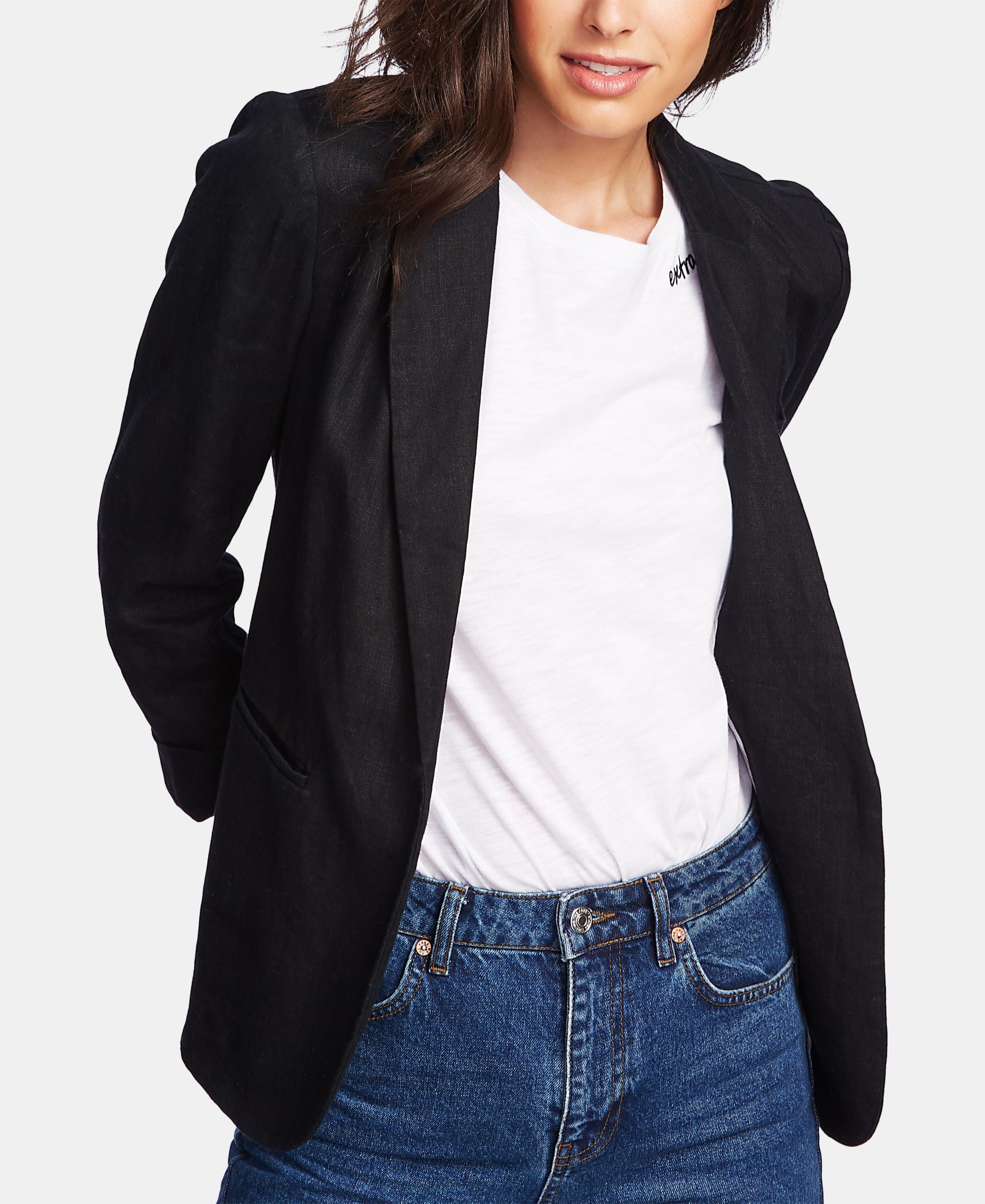 1.State Linen-Blend Double Breasted Blazer