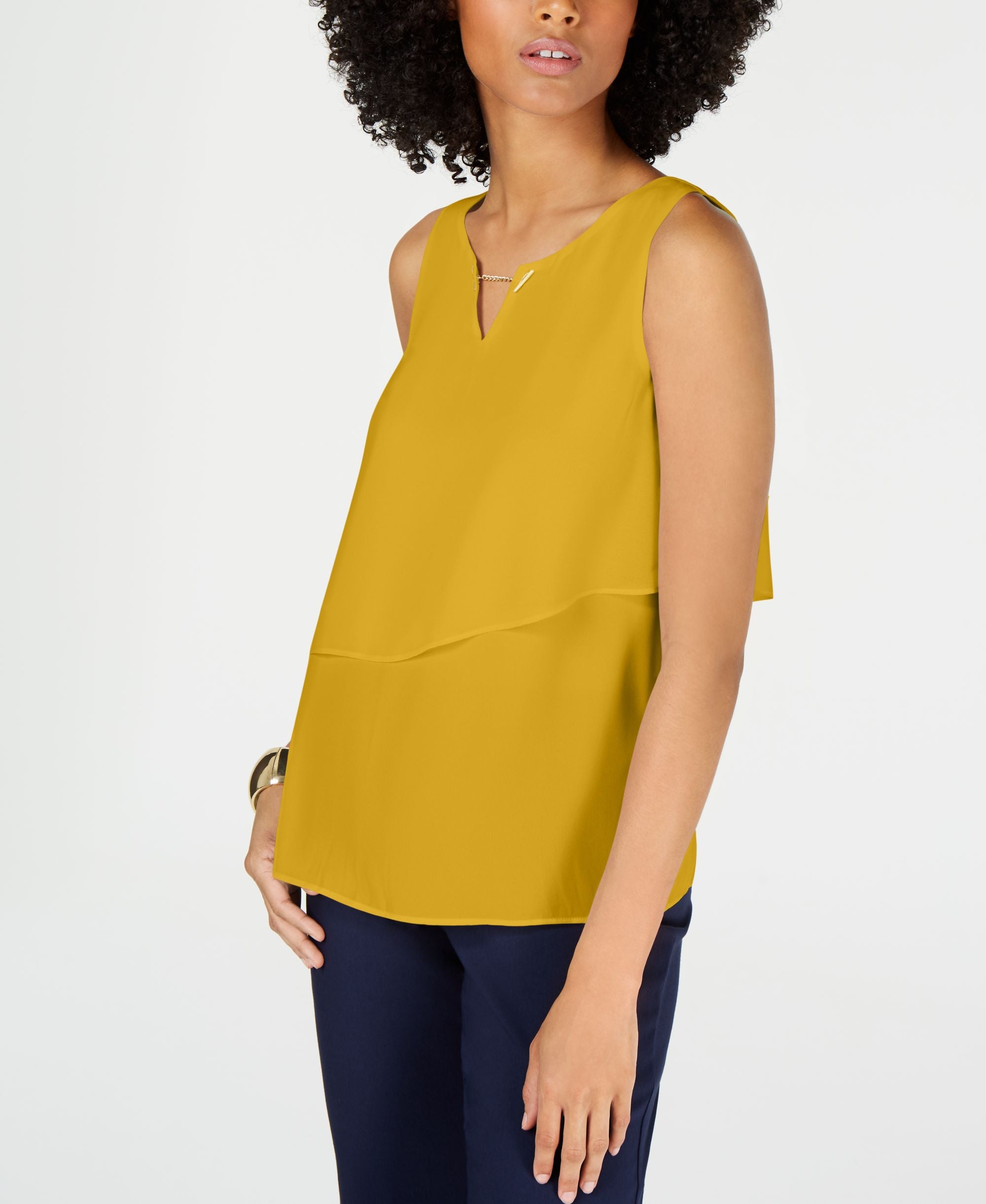 Thalia Sodi Hardware Tiered Flounce Sleeveless Premium Top