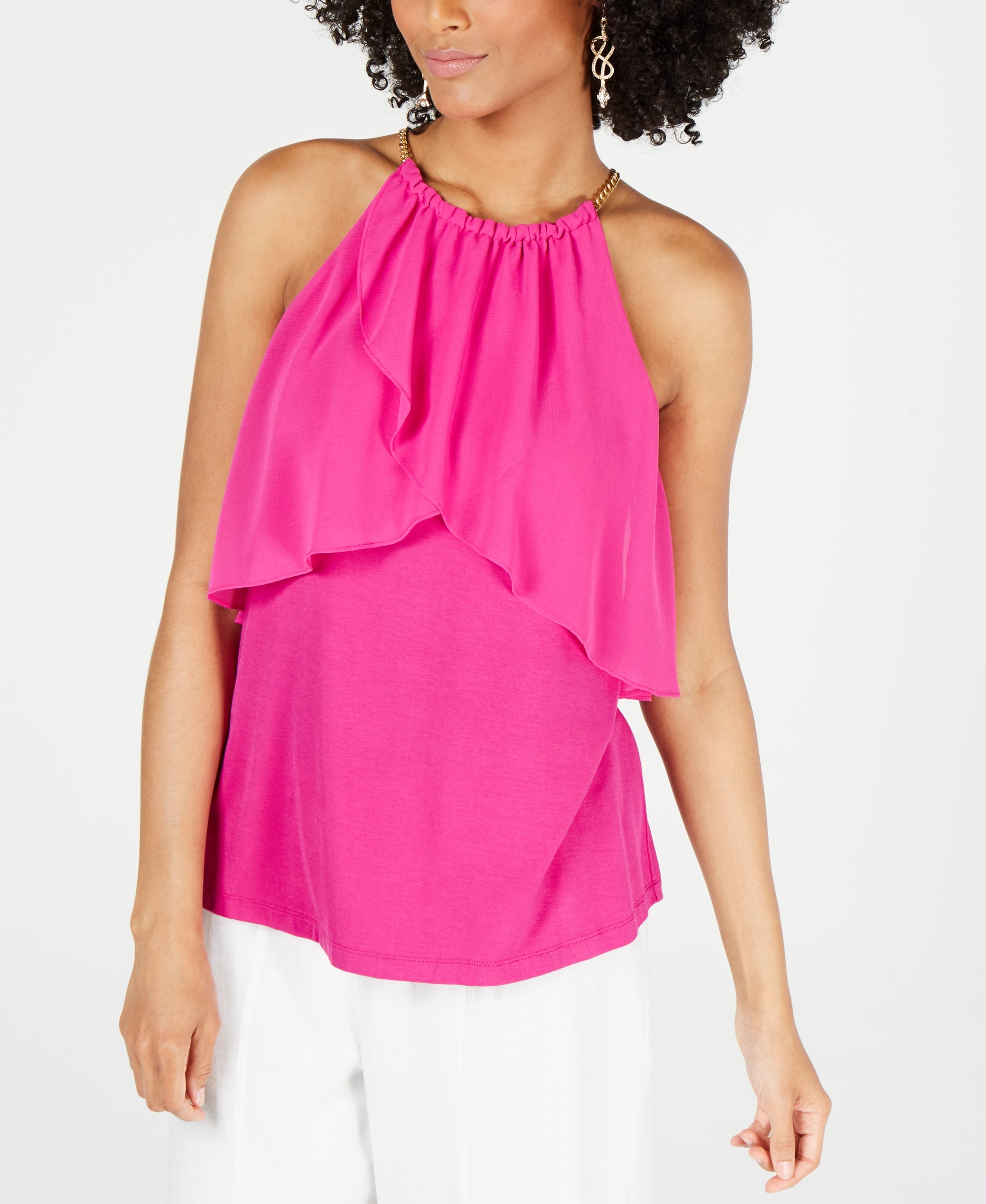 Ruffled Chain-Neck Premium Top