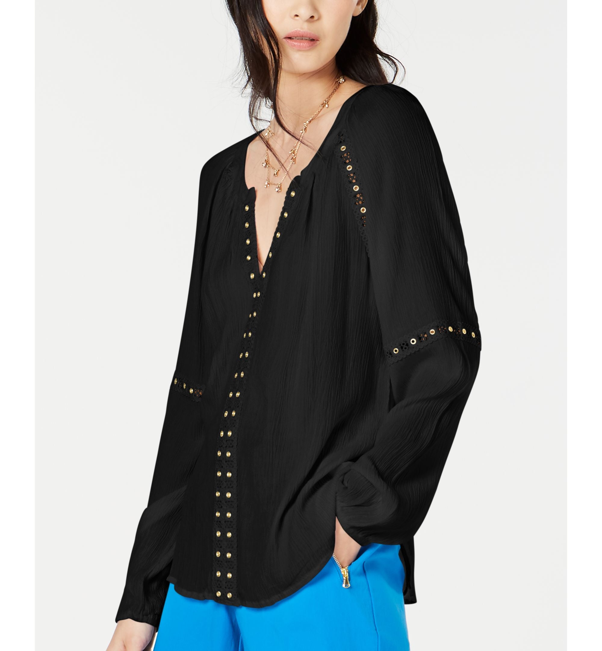 Petite Grommet Trim Peasant Premium Top