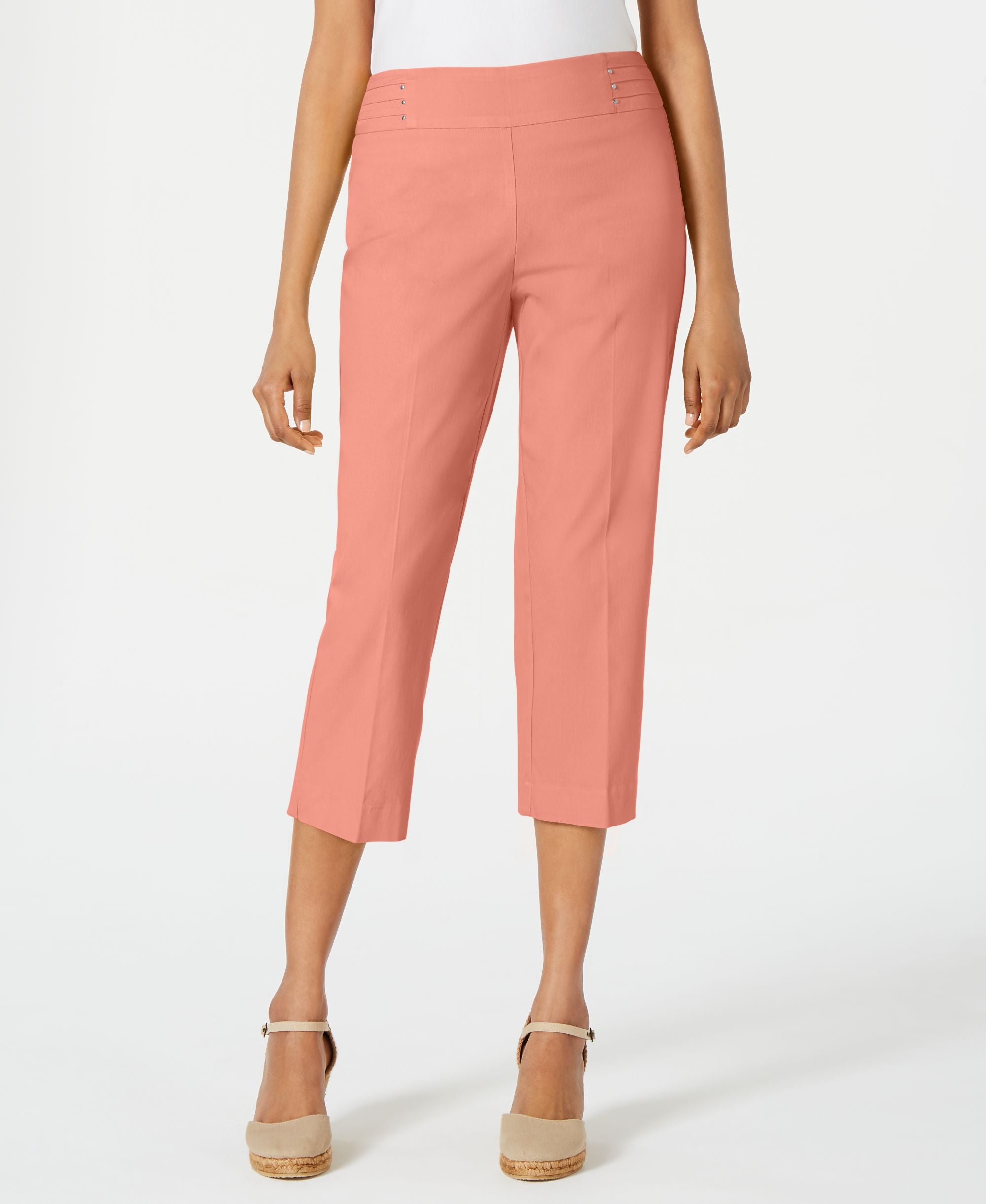 JM Collection Petite Rivet Detail Tummy Control Capri-Length Signature Pants