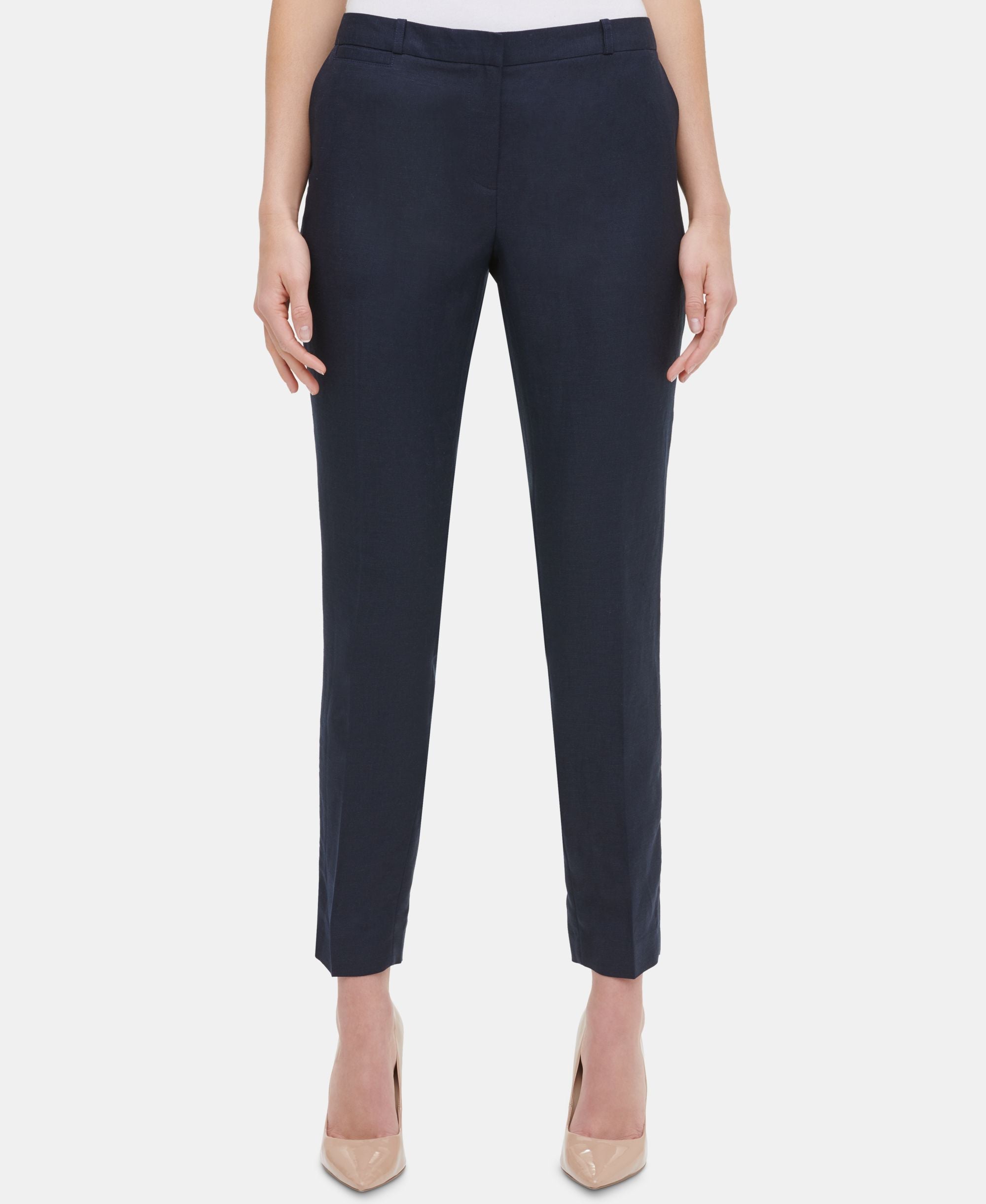 Tommy Hilfiger Linen-Blend Slim-Cut Leg Ankle Signature Pants
