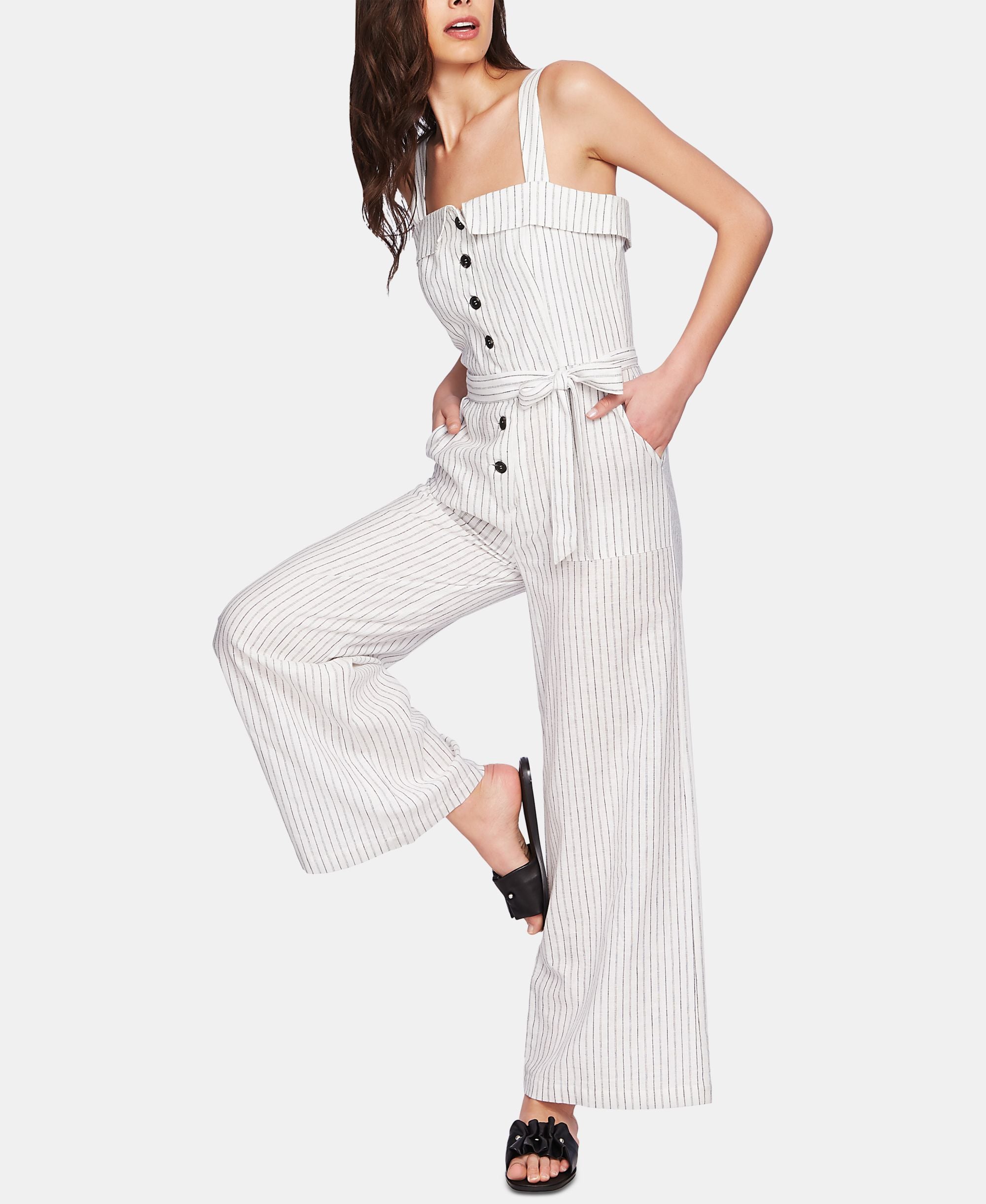 1.State Striped Button-Front Jumpsuit