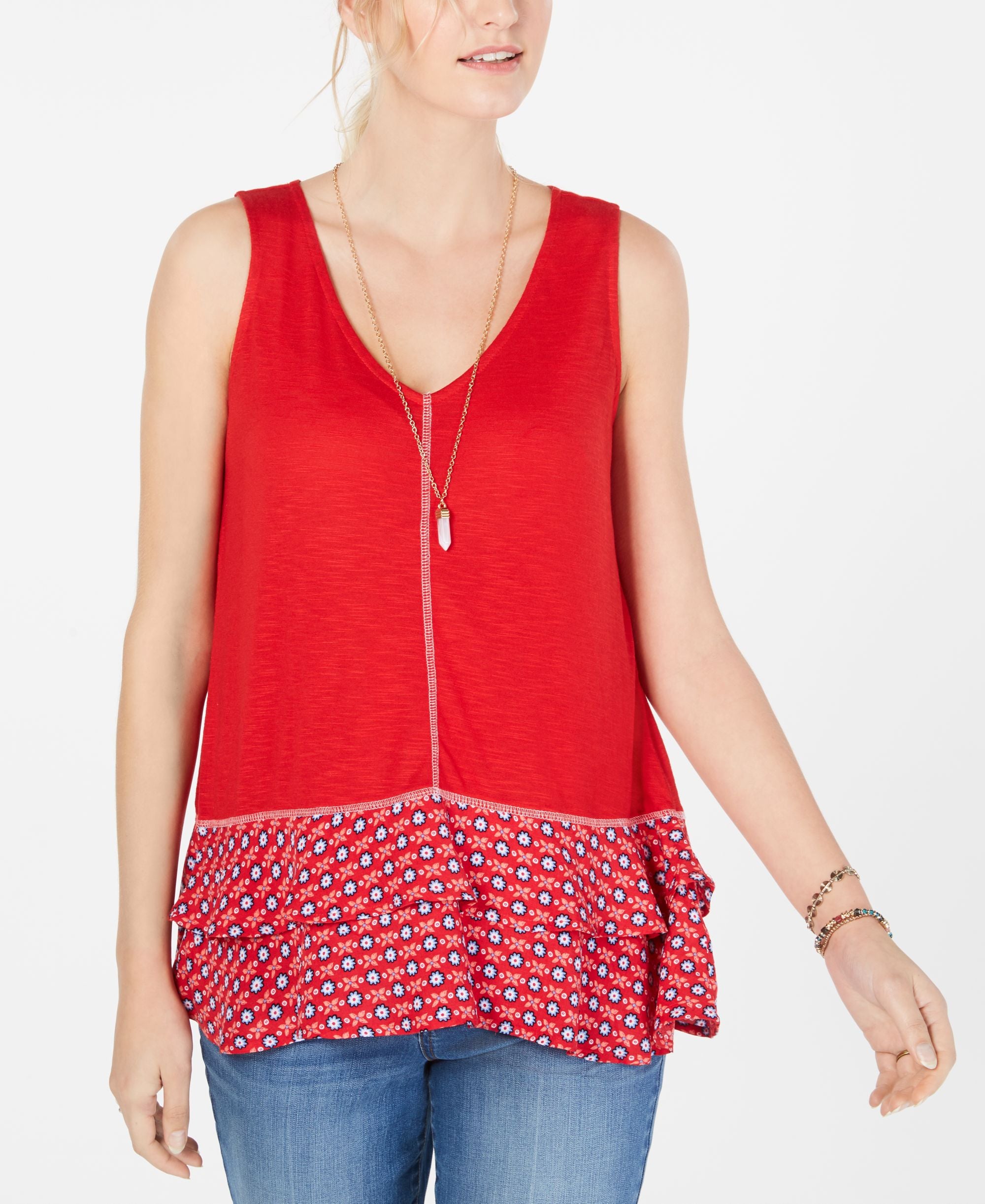 Style & Co Ruffled Hem Sleeveless Premium Top