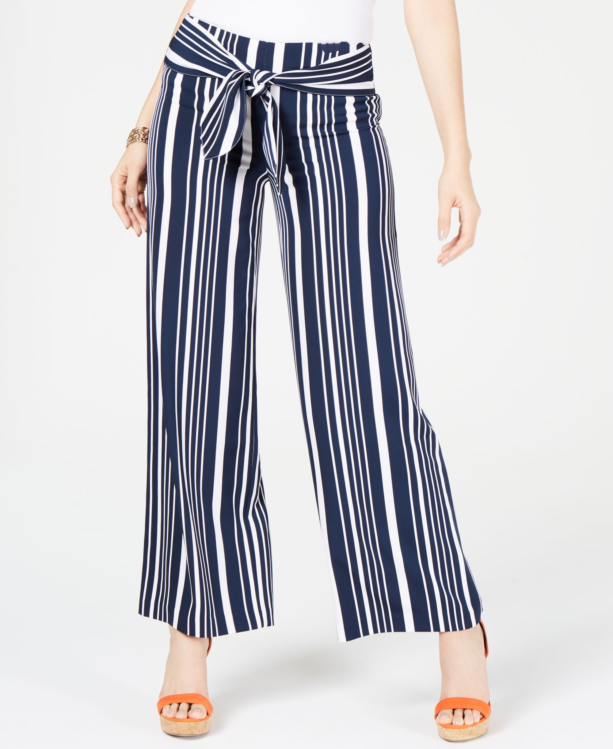 INC Striped Tie-Waist Wide-Leg Signature Pants