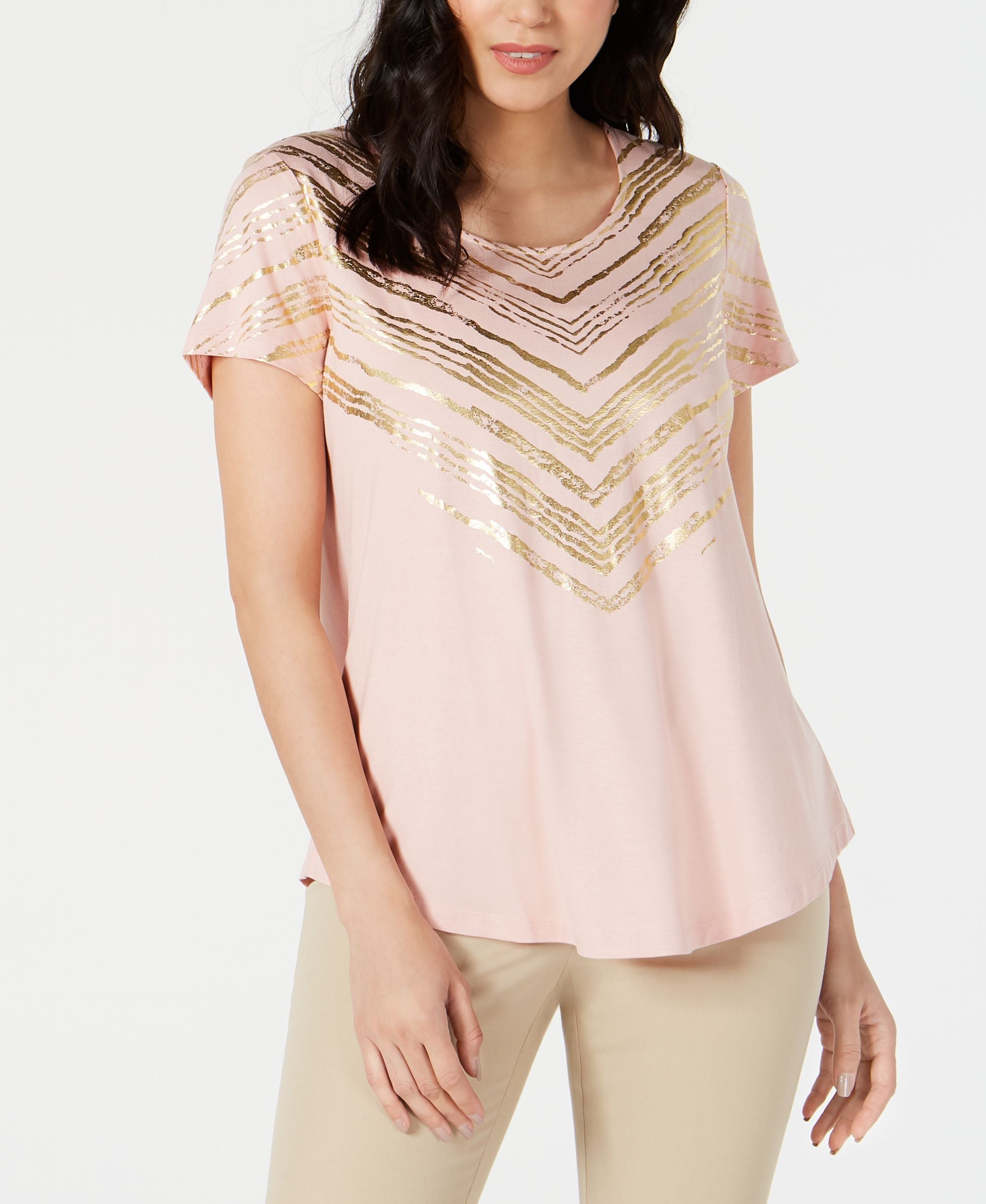 JM Collection Metallic Print Scoop Neck Premium Top
