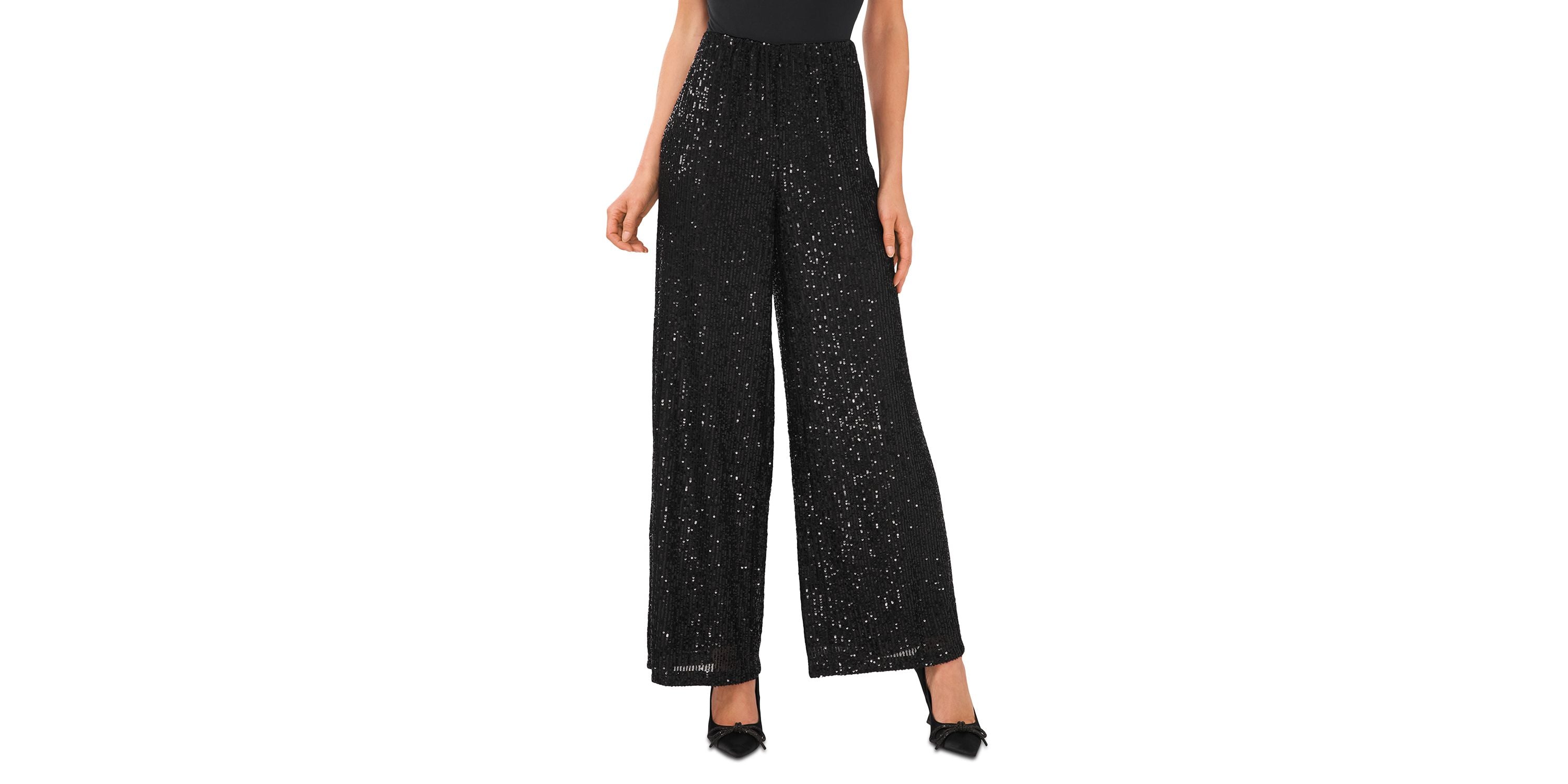 Women's Pull-On Elastic-Waist Wide-Leg Sequin Signature Pants