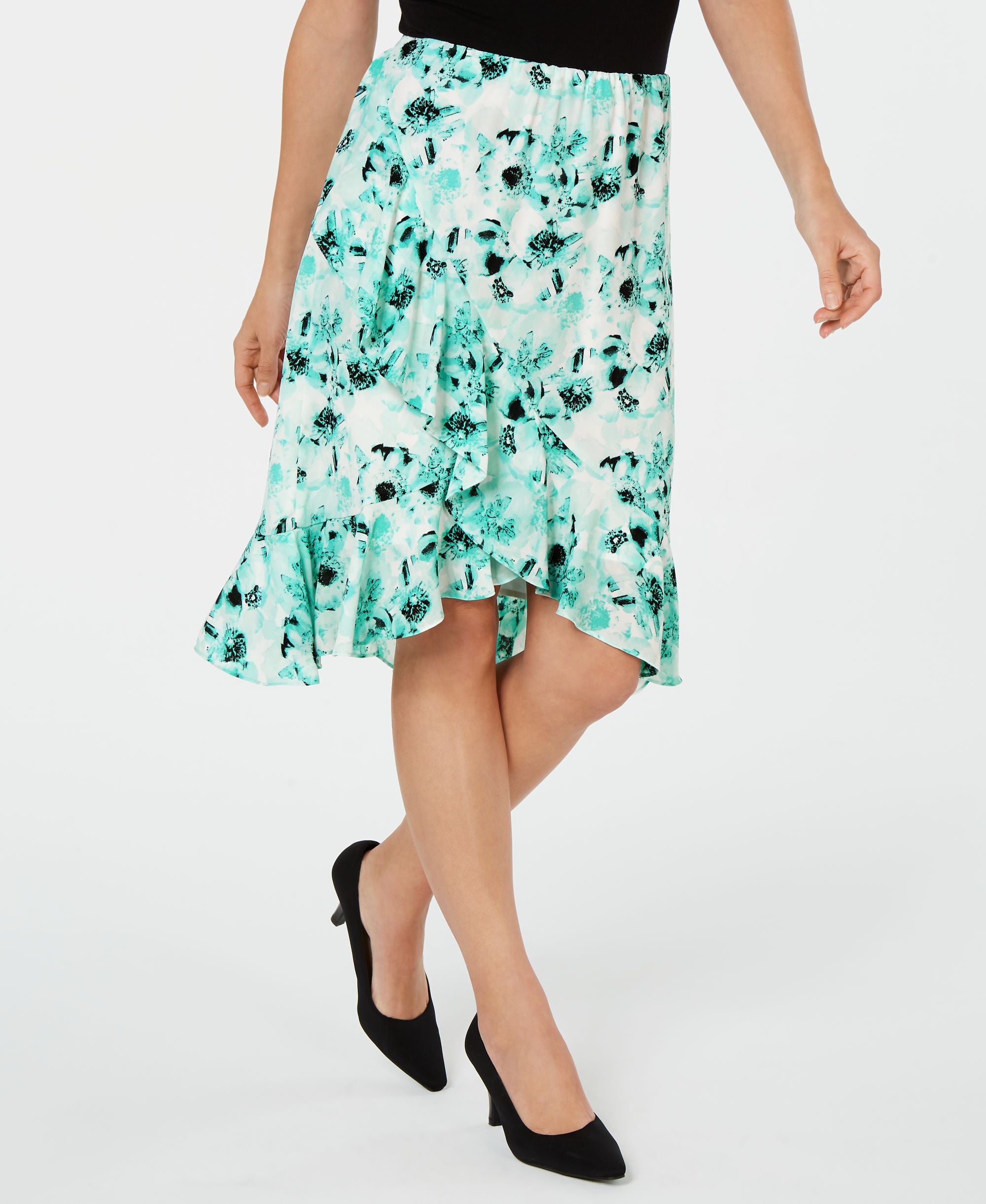 Kasper Ruffled Floral Print Modern Skirt