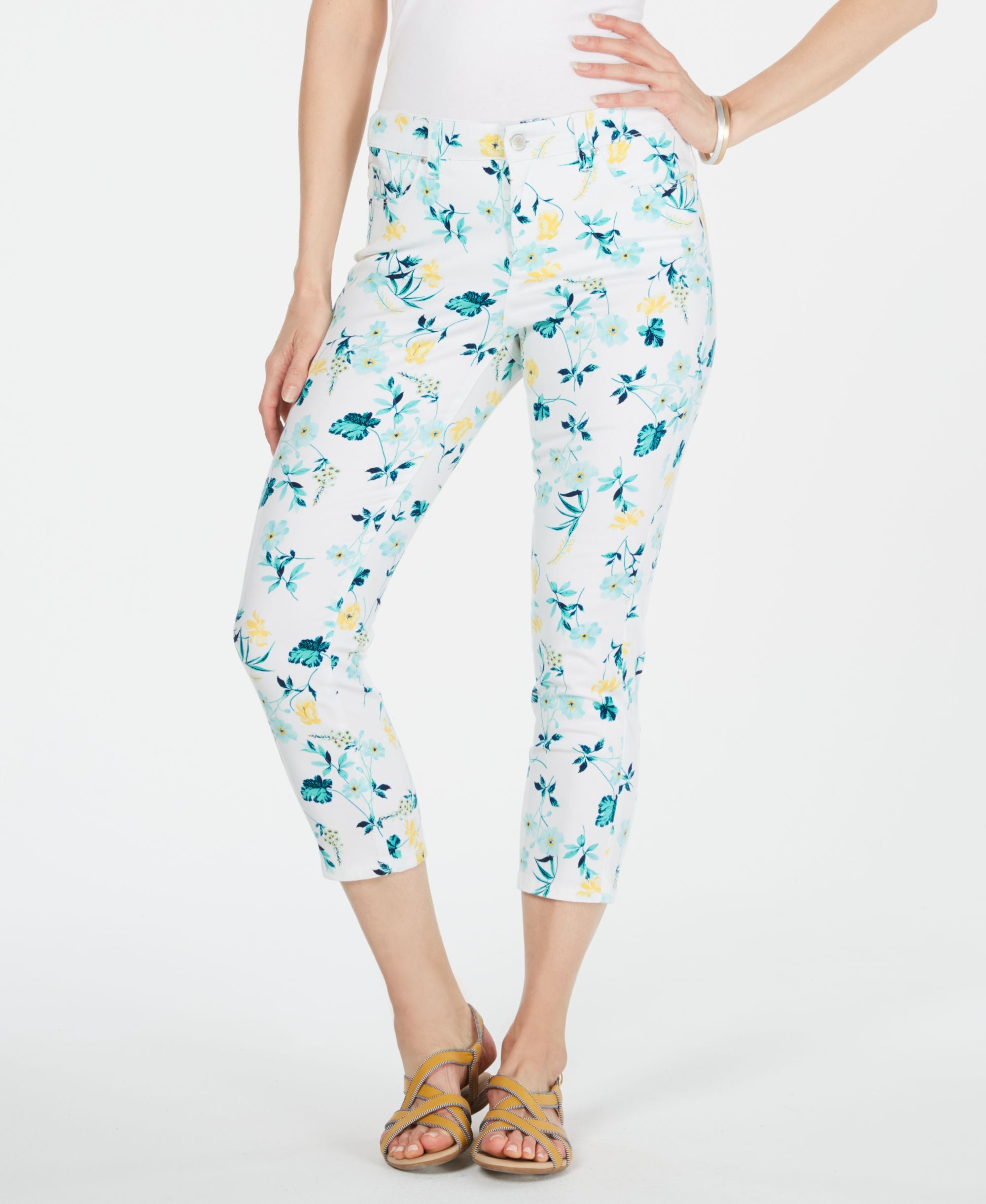 Charter Club Petite Tummy Control Floral Capri-Length Premium Jeans