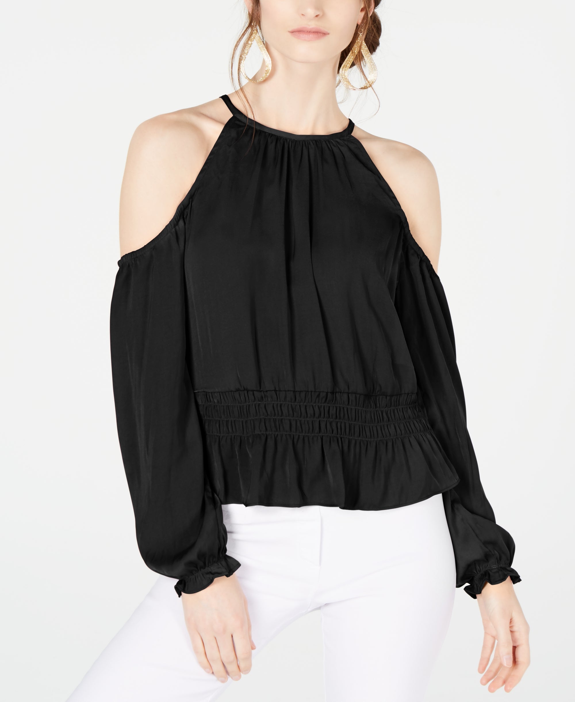 Smocked Cold-Shoulder Premium Top