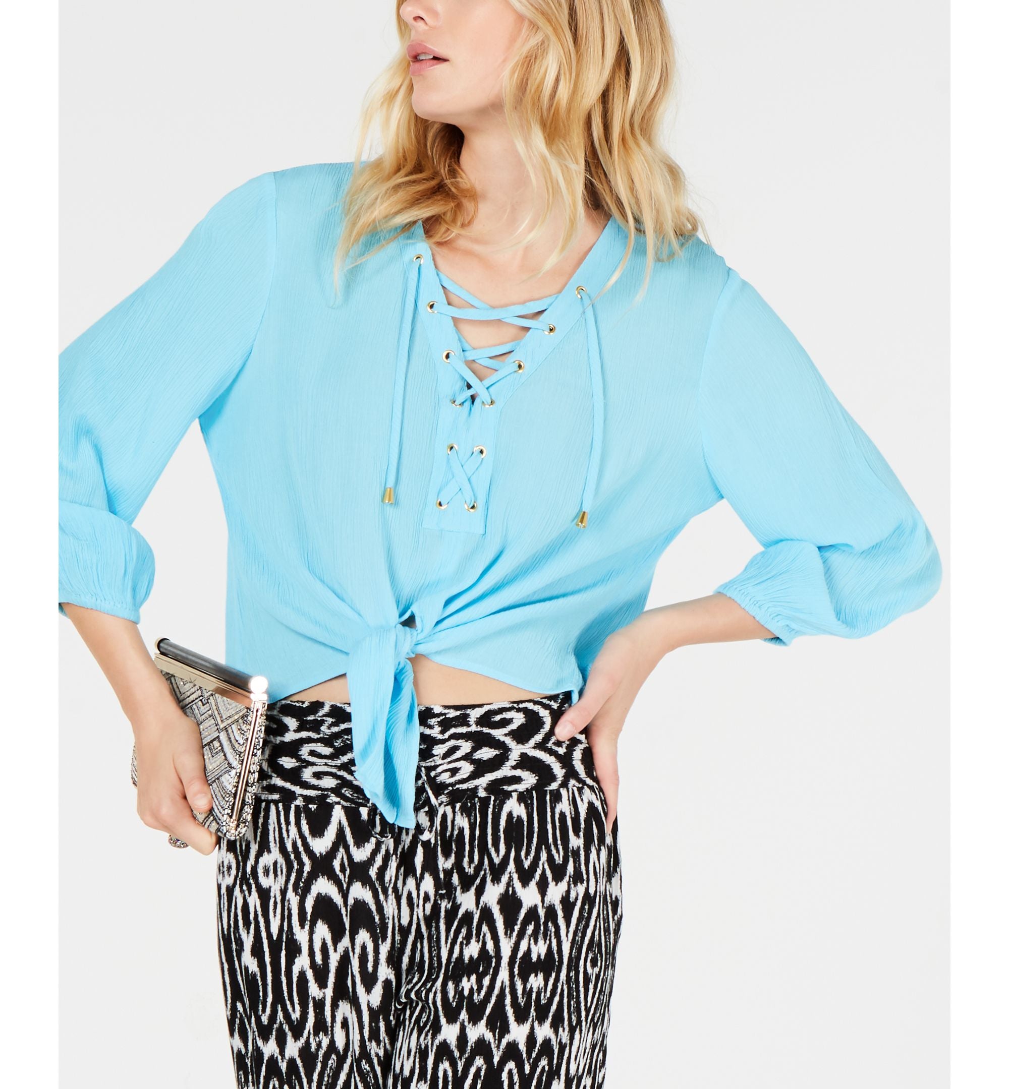 INC Lace-Up Tie-Front Premium Top