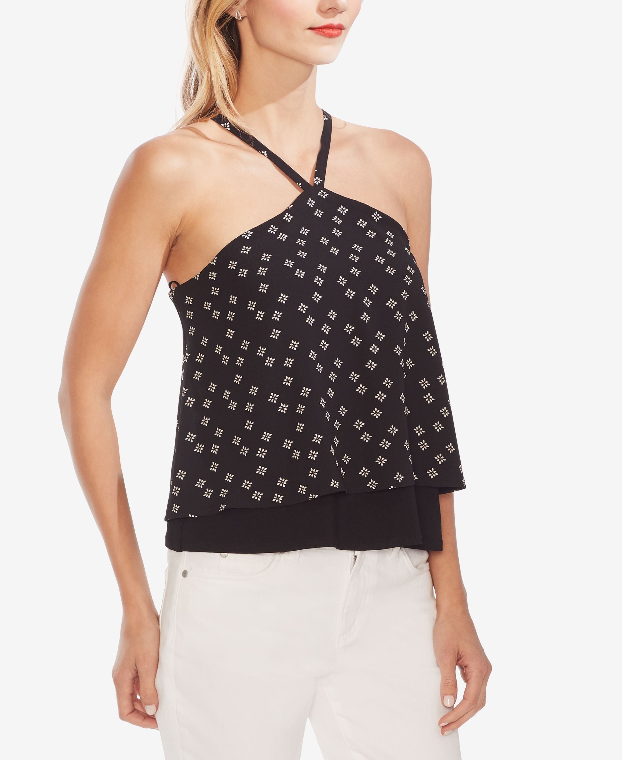 Printed Layered-Hem Halter Premium Top