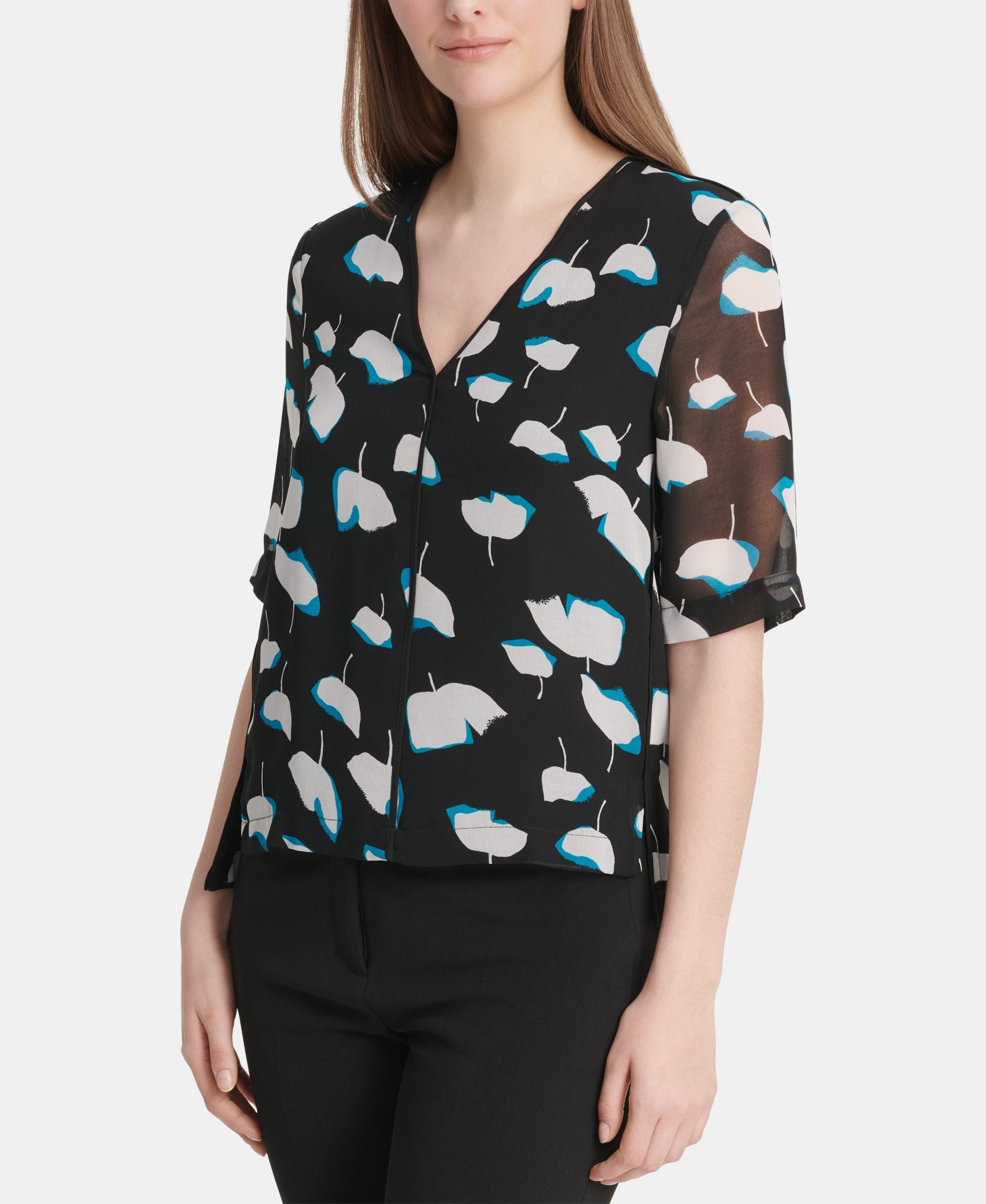 DKNY Piping Trim Signature Blouse