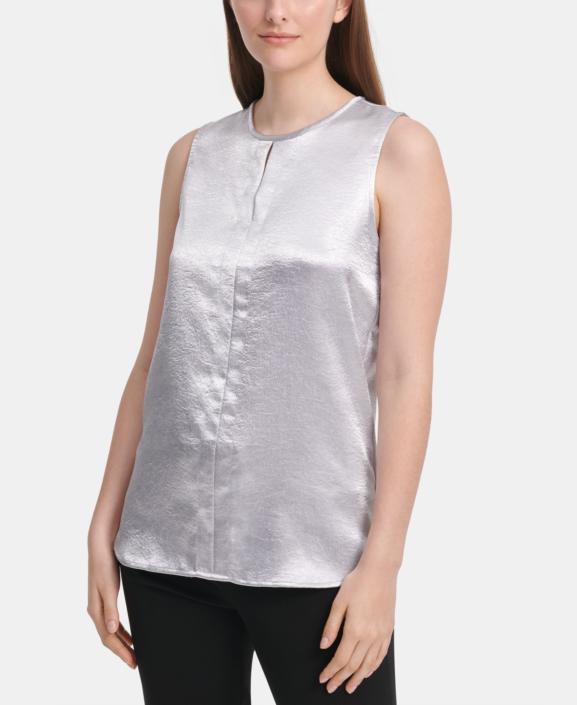 DKNY Sleeveless Crewneck Satin Premium Top