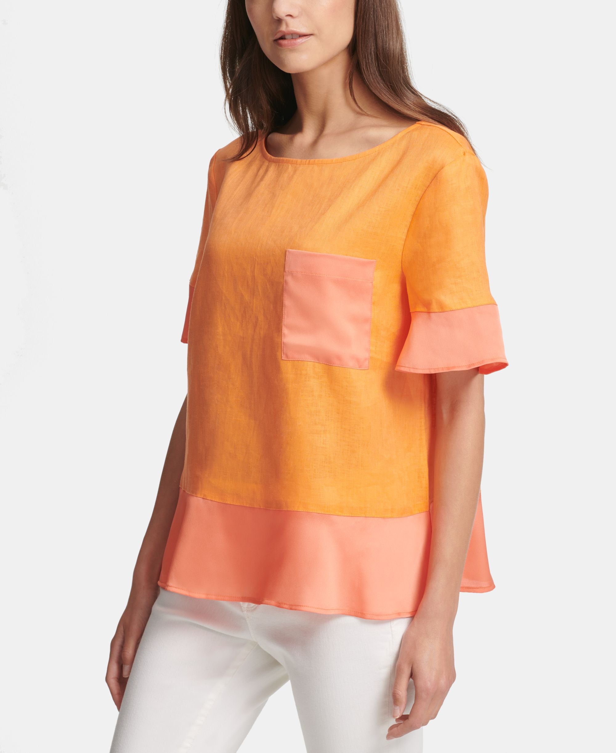 DKNY Linen-Blend Peplum Signature Blouse