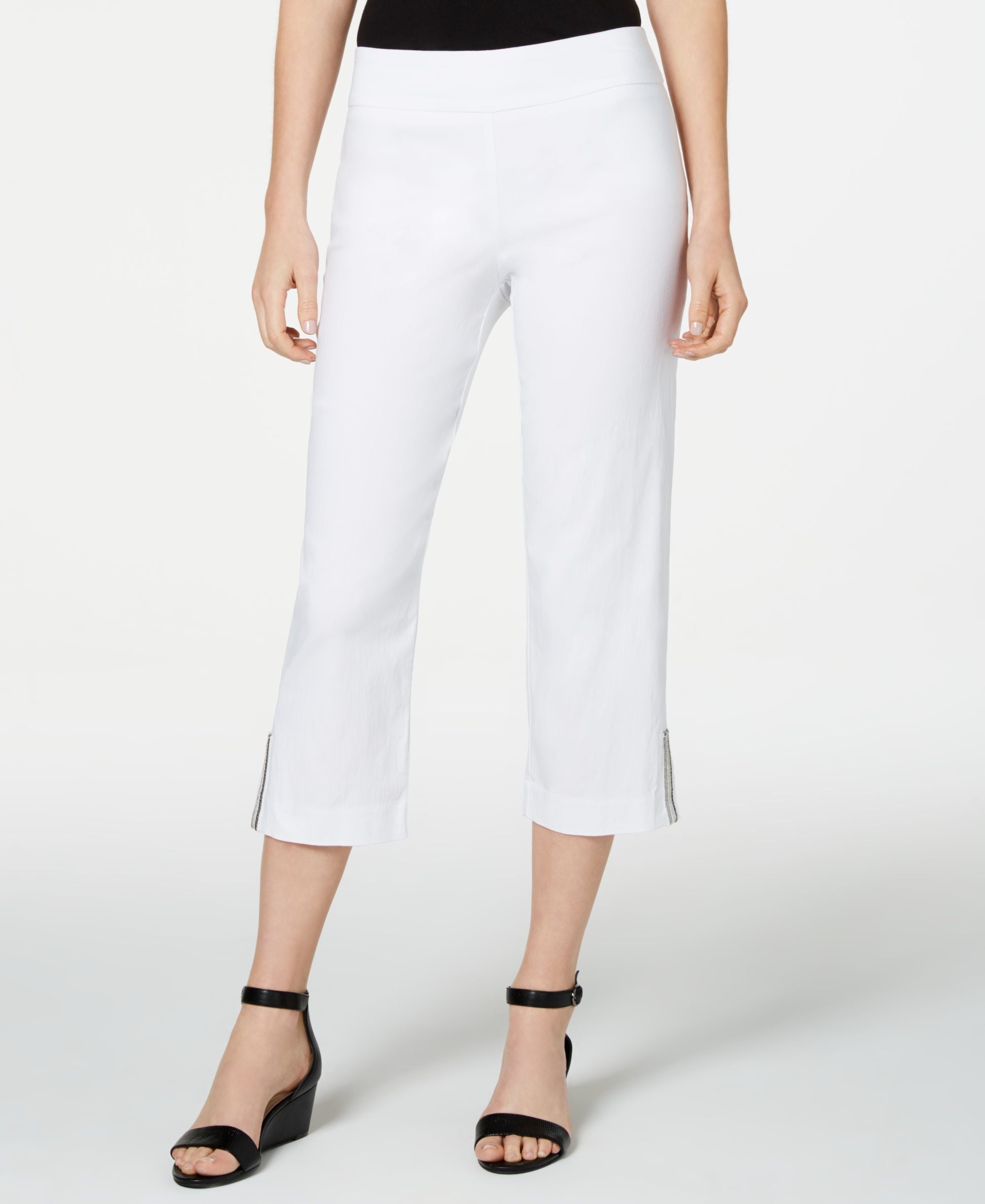 JM Collection Petite Embellished Hem Cropped Signature Pants
