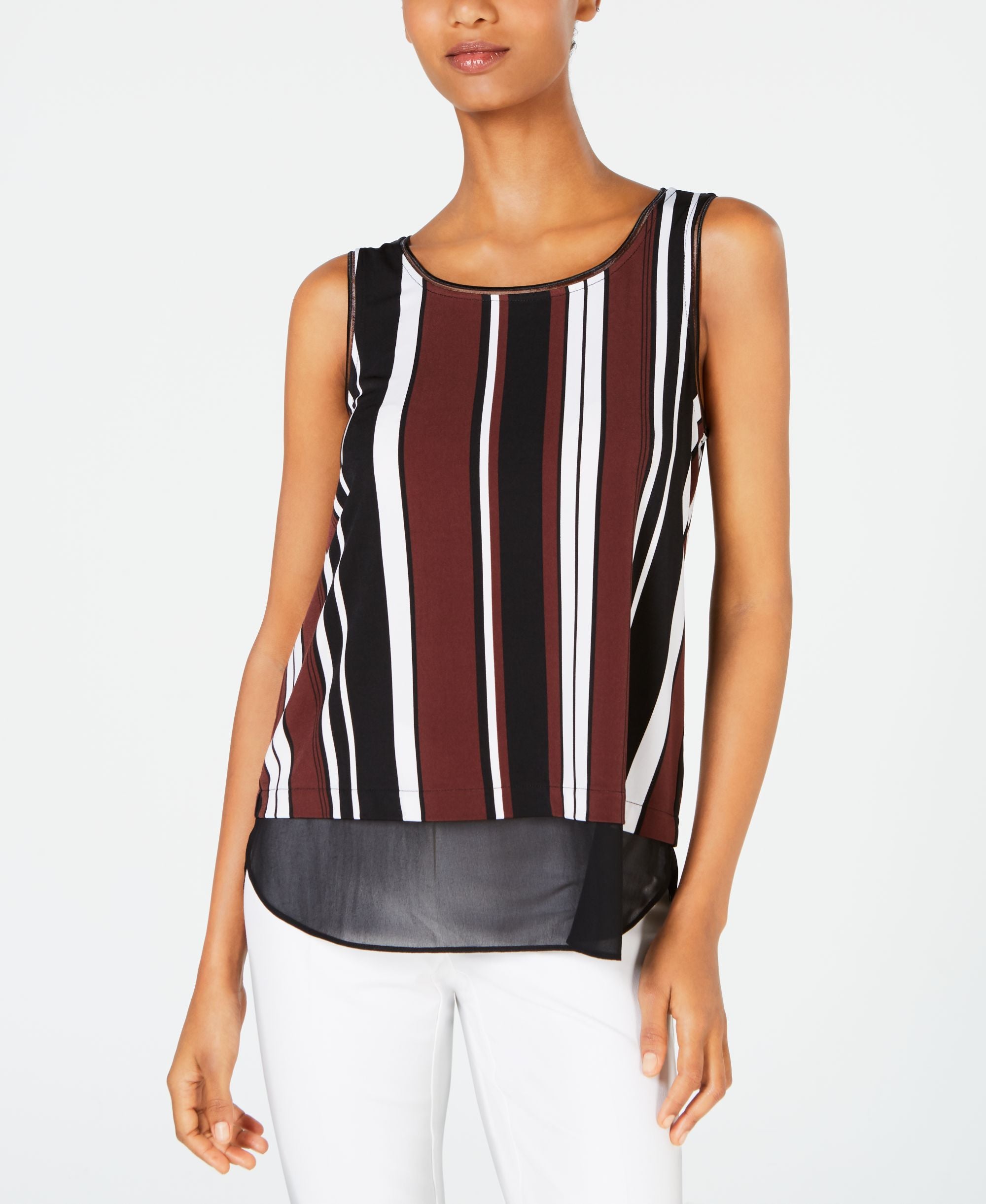 Alfani Petite Printed Woven Hem Sleeveless Premium Top