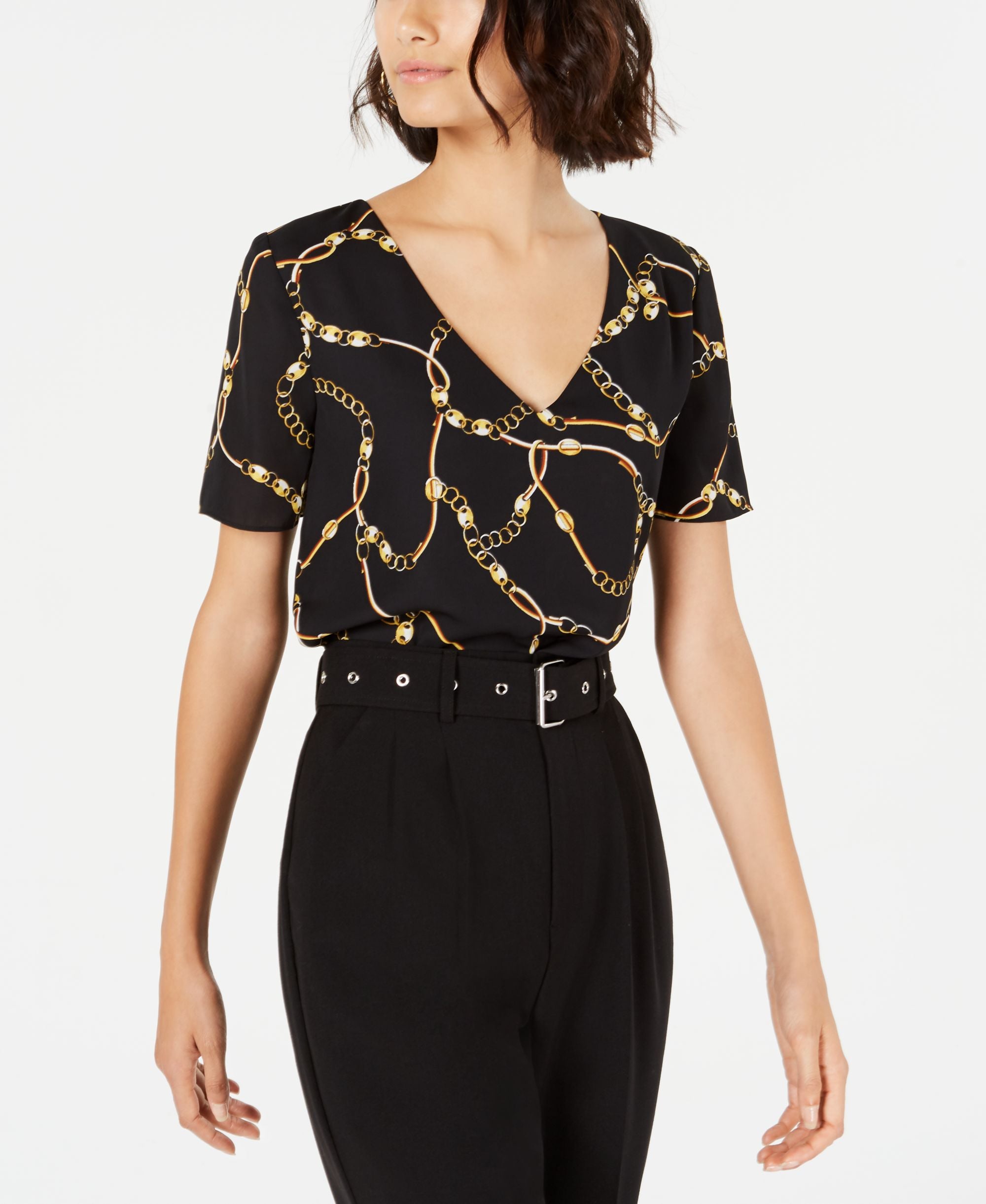 V-Neck Chain-Print Premium Top