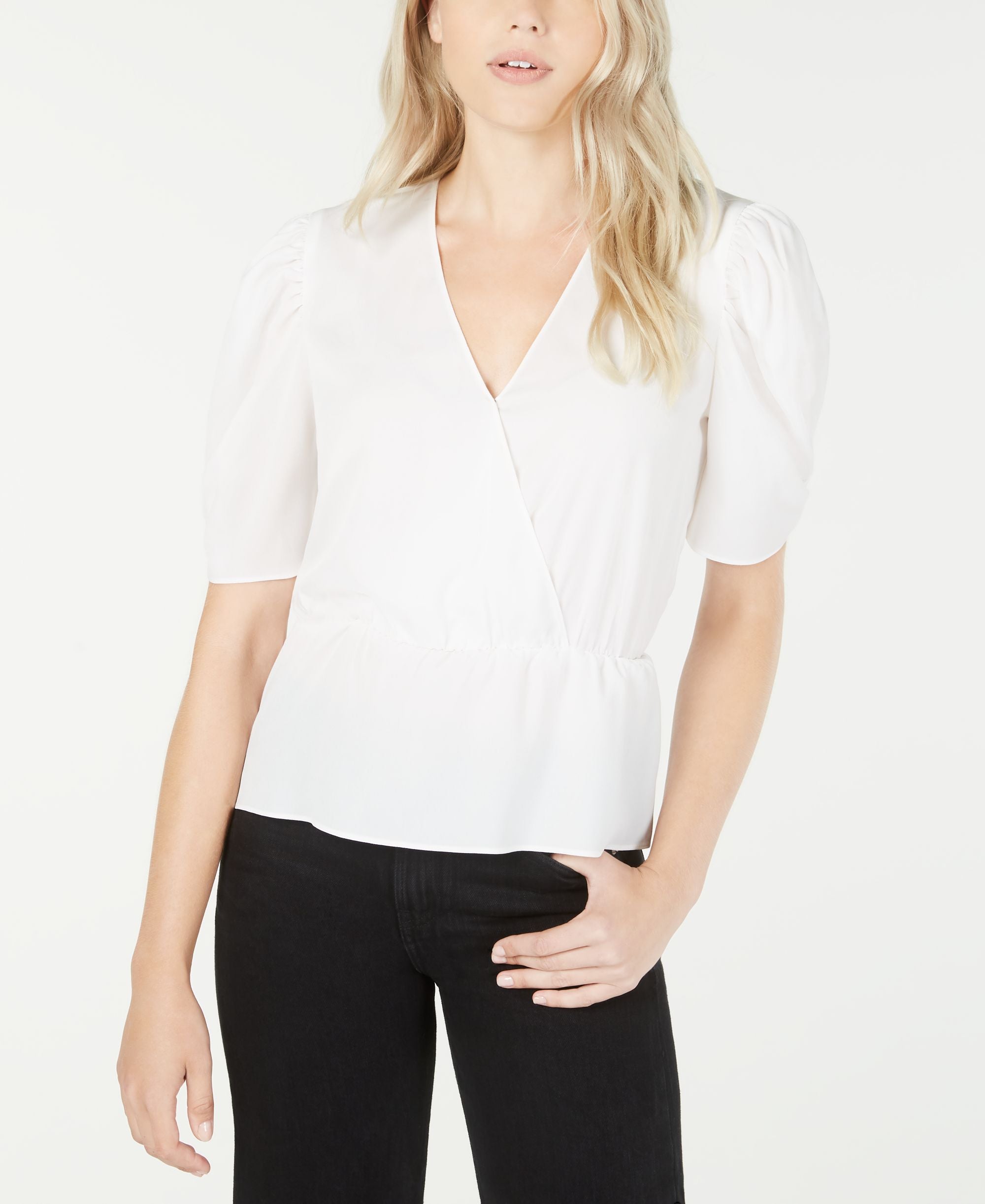 Surplice-Neck Puff-Sleeve Premium Top