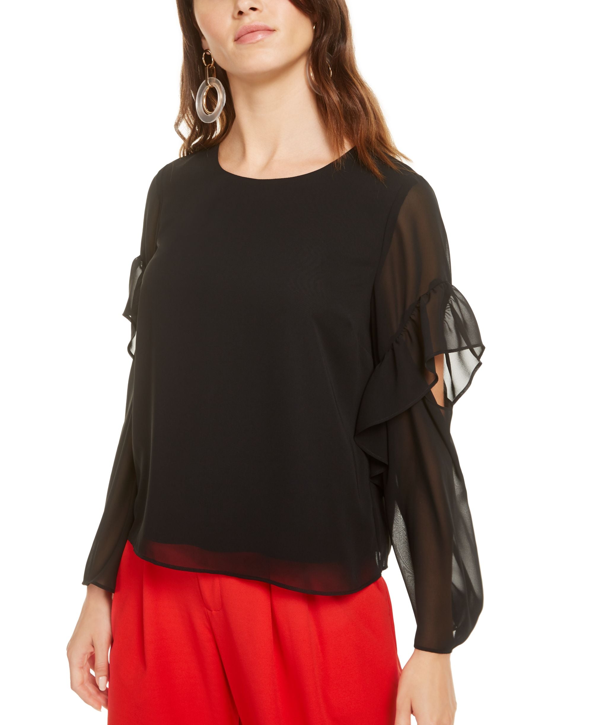 Bar III Cutout Ruffle-Sleeve Premium Top