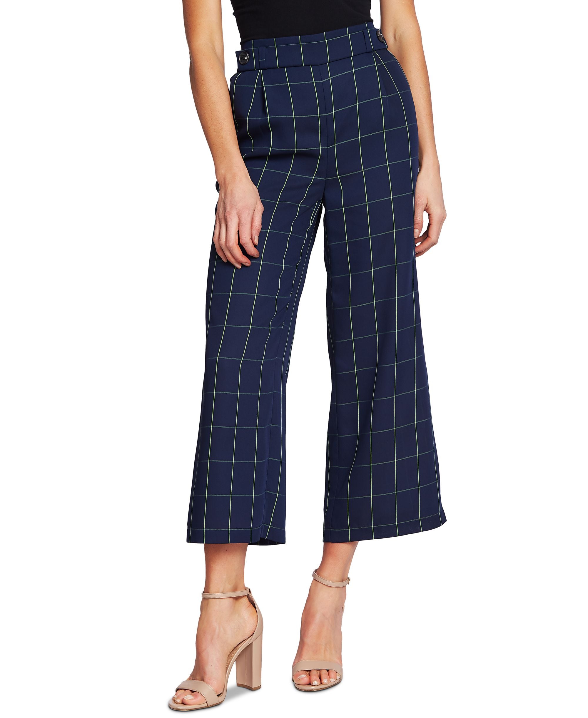 Wide-Leg Printed Windowpane Capri-Length Signature Pants