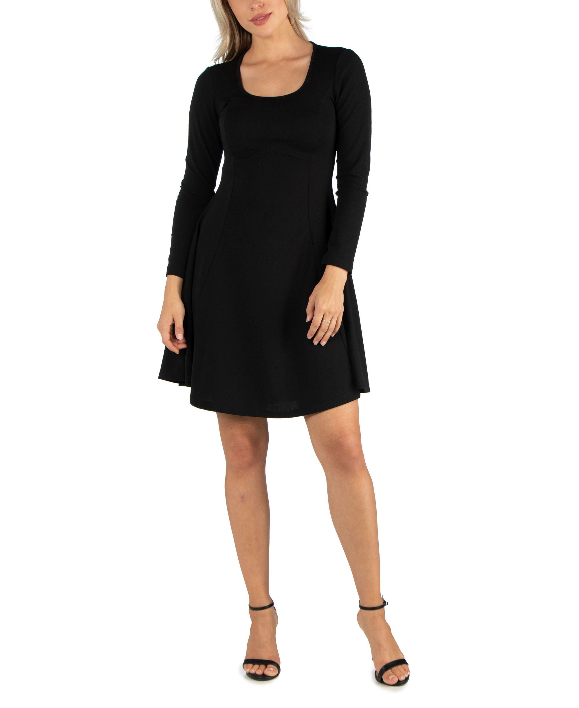 24seven Comfort Apparel Womens Simple Long-Sleeve Knee Length Flared Dress