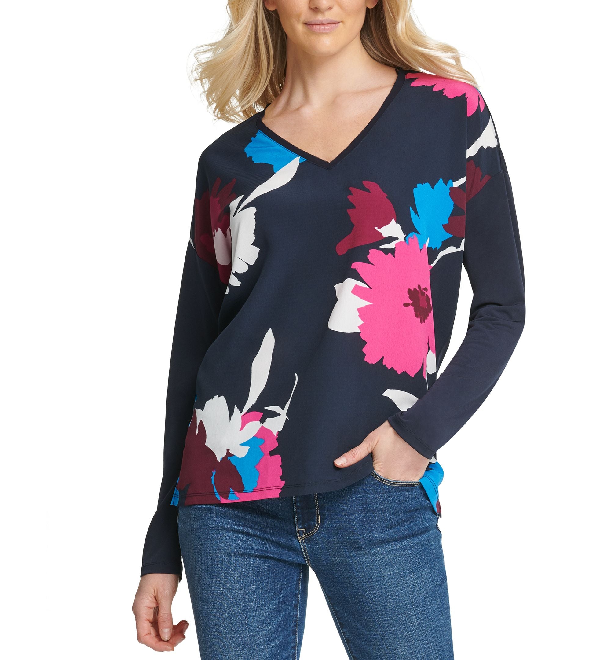 DKNY Sequined Print Colorblocked Premium Top