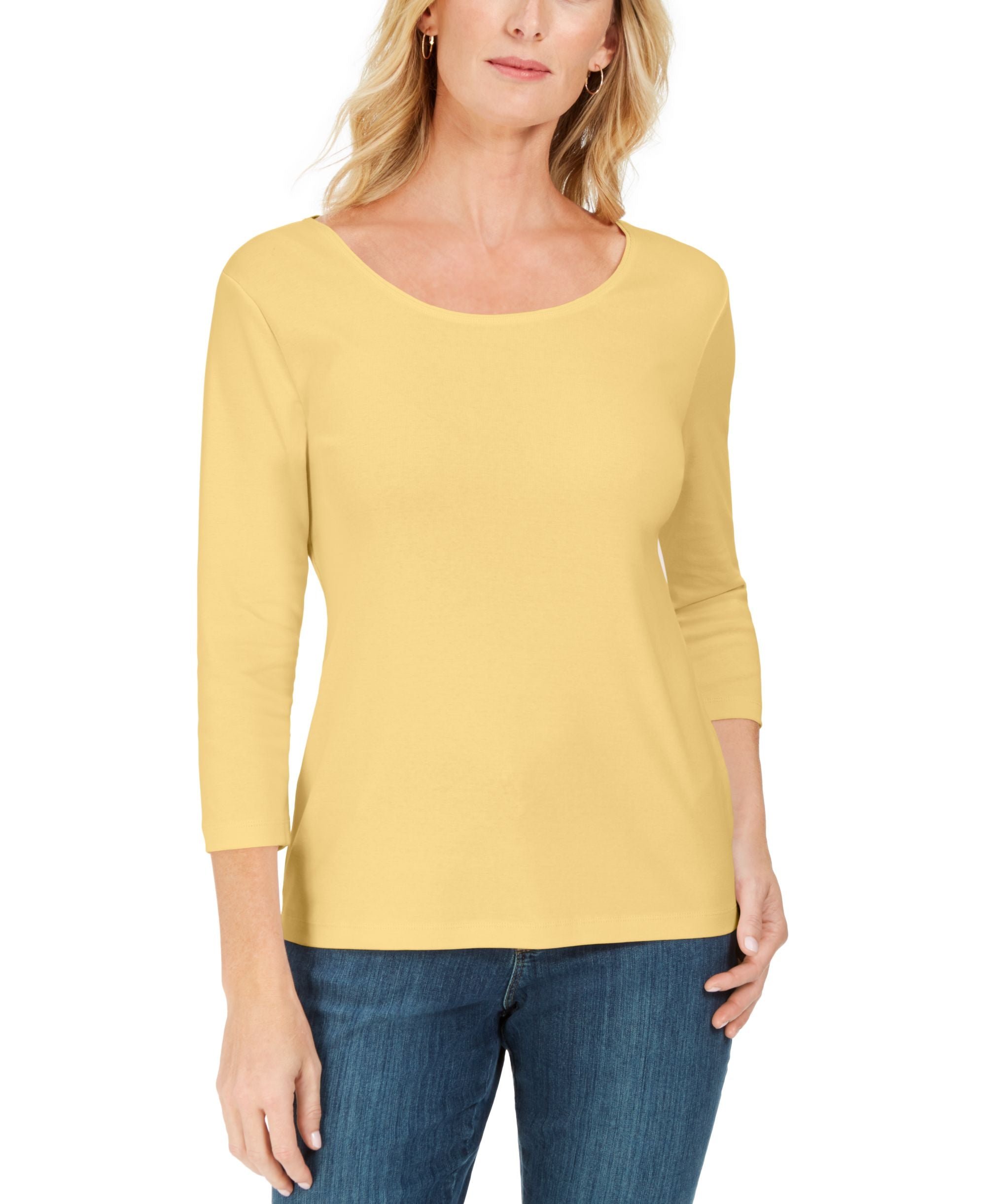 Petite 3/4 Sleeve Cotton Scoop-Neck Premium Top