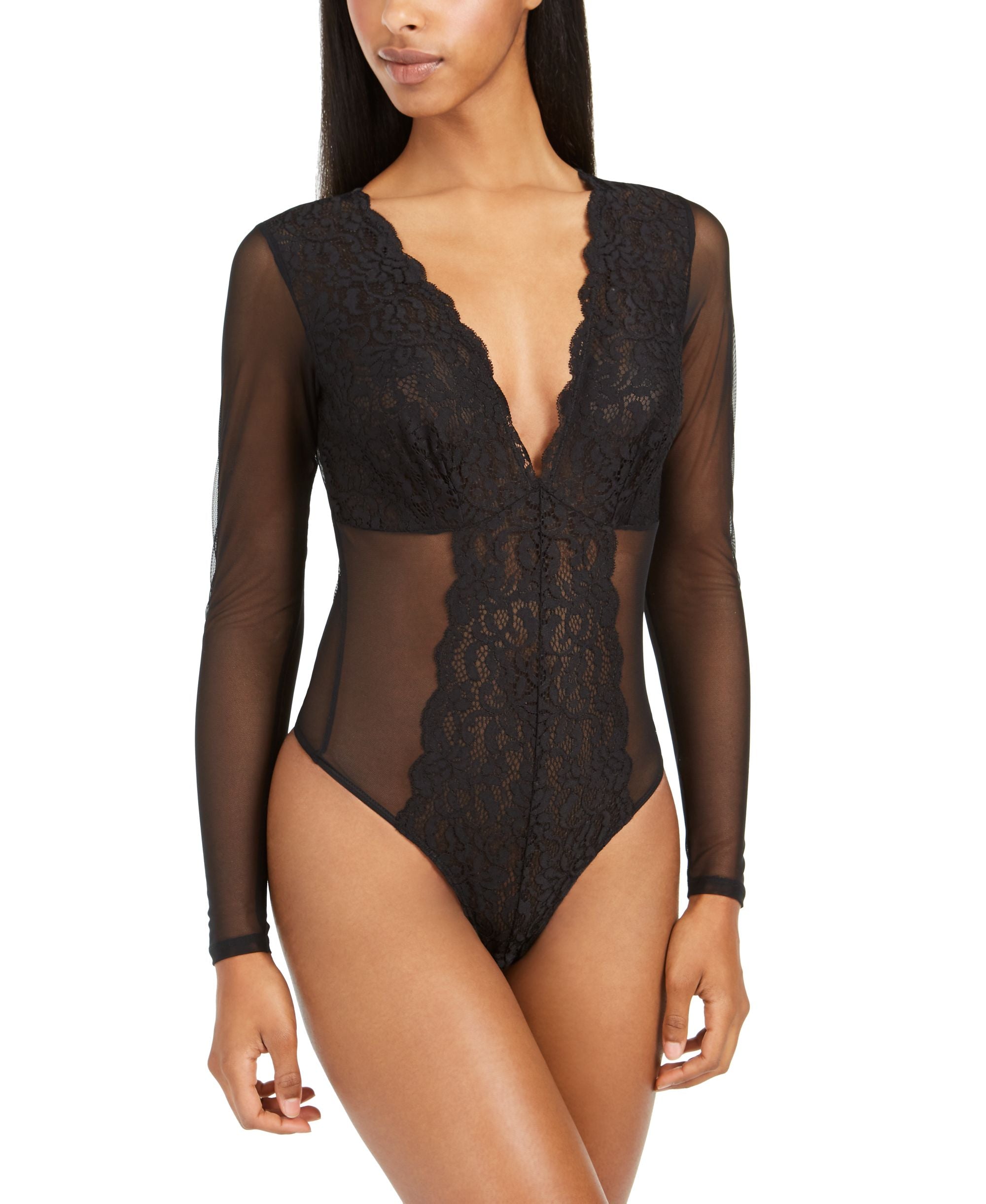 Not So Essential Long-Sleeve Lace Mesh Bodysuit