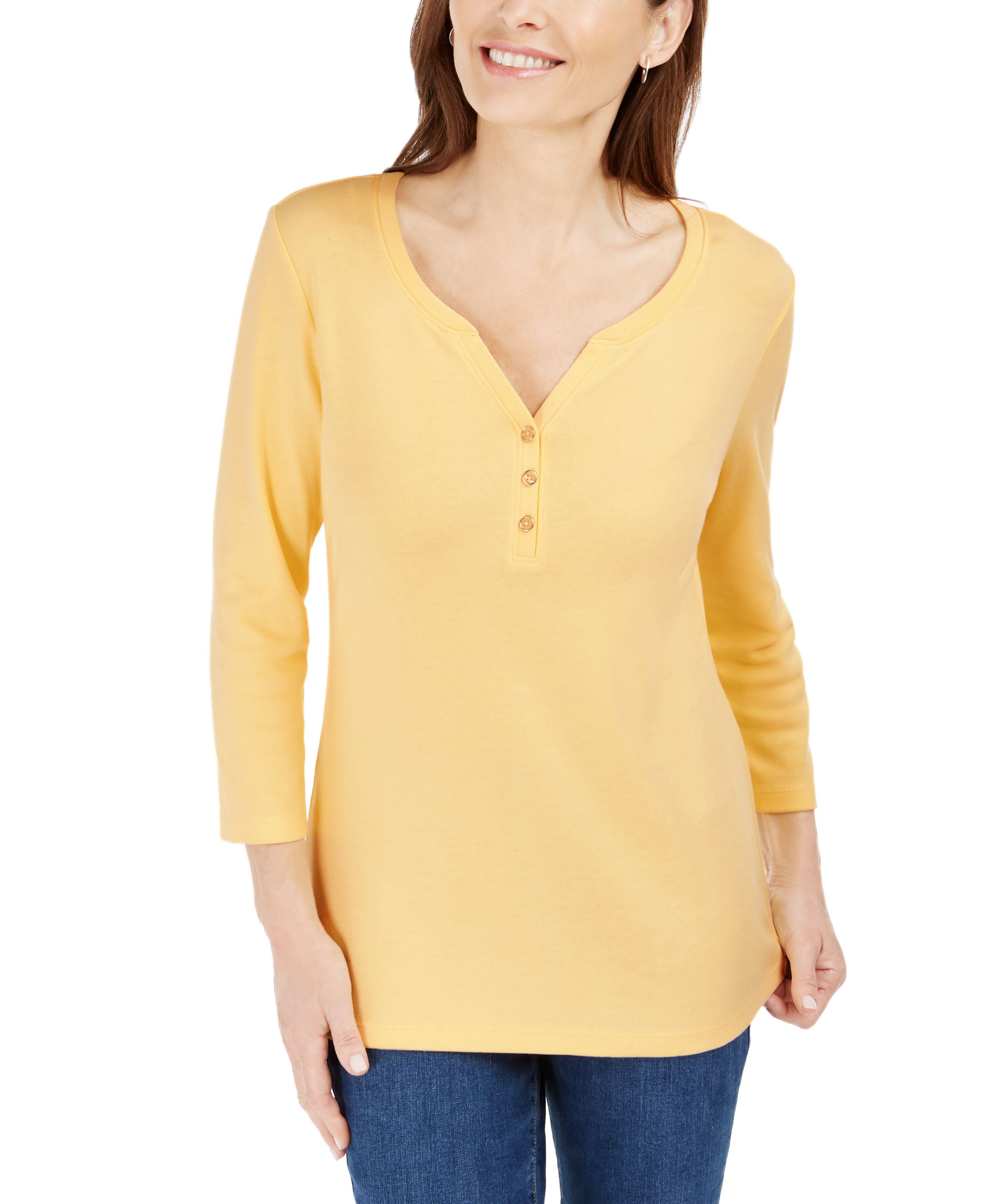 Petite 3/4-Sleeve Henley Modern Shirt