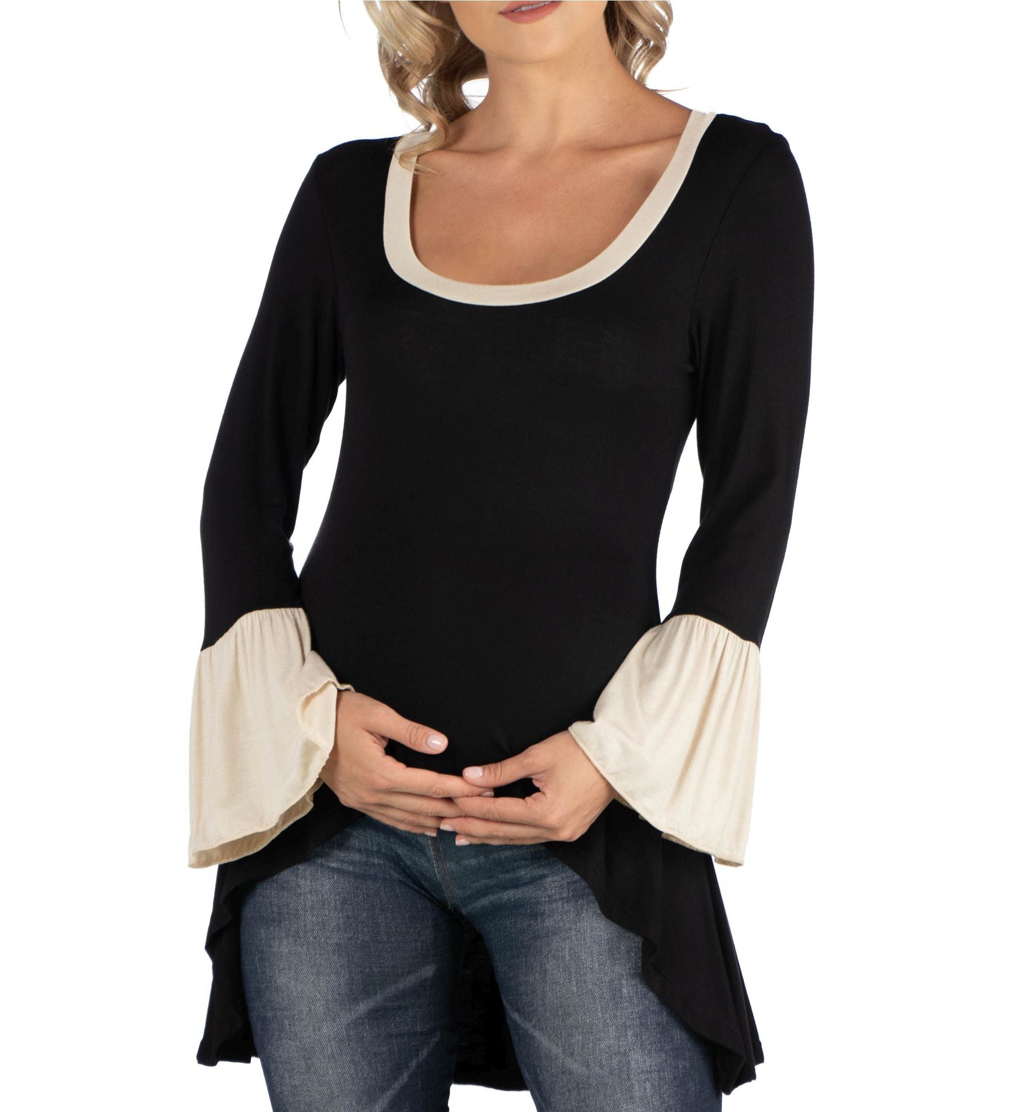 Swing High Low Bell Sleeve Maternity Tunic Premium Top