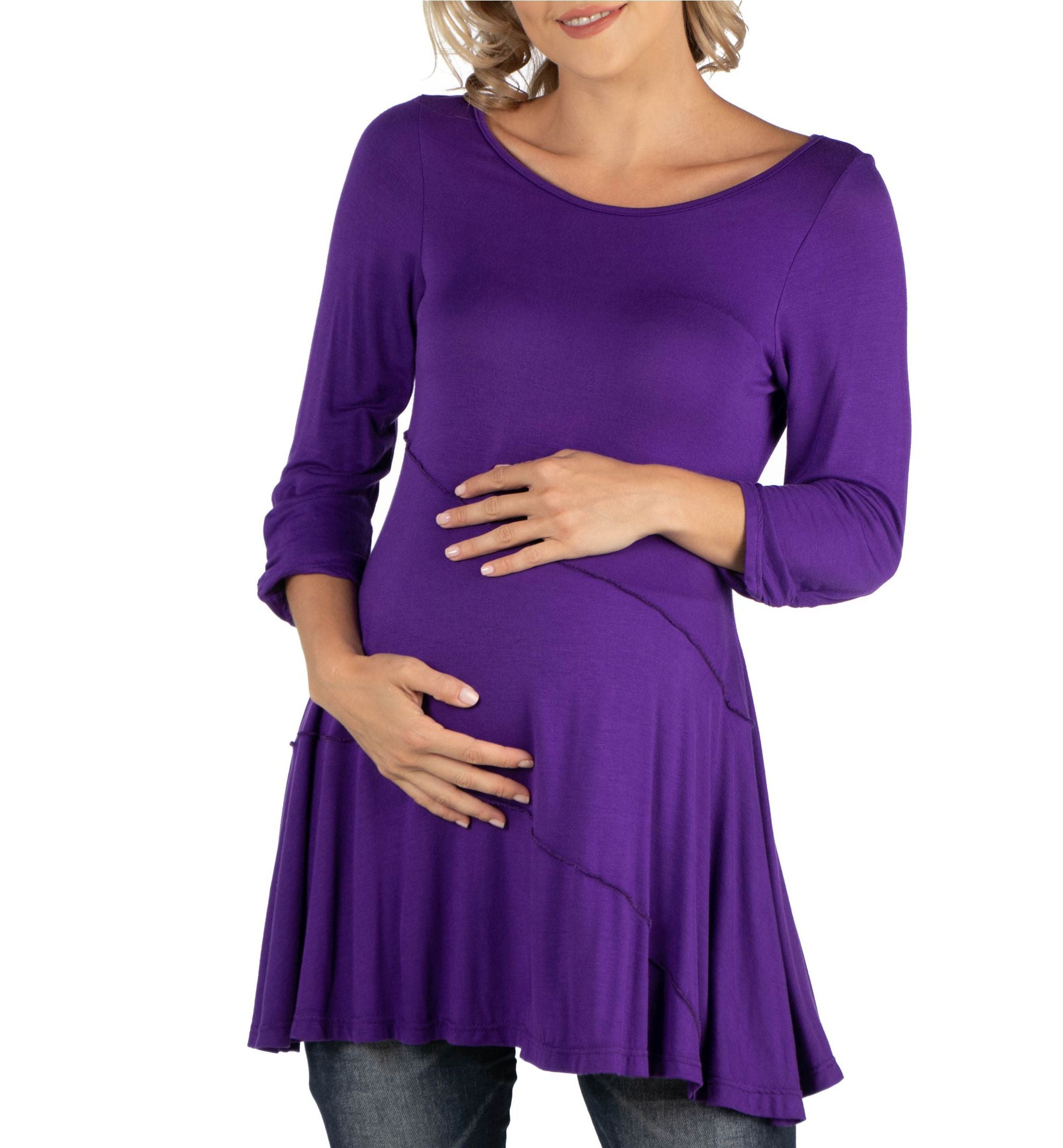 Ruched Sleeve Swing Maternity Tunic Premium Top