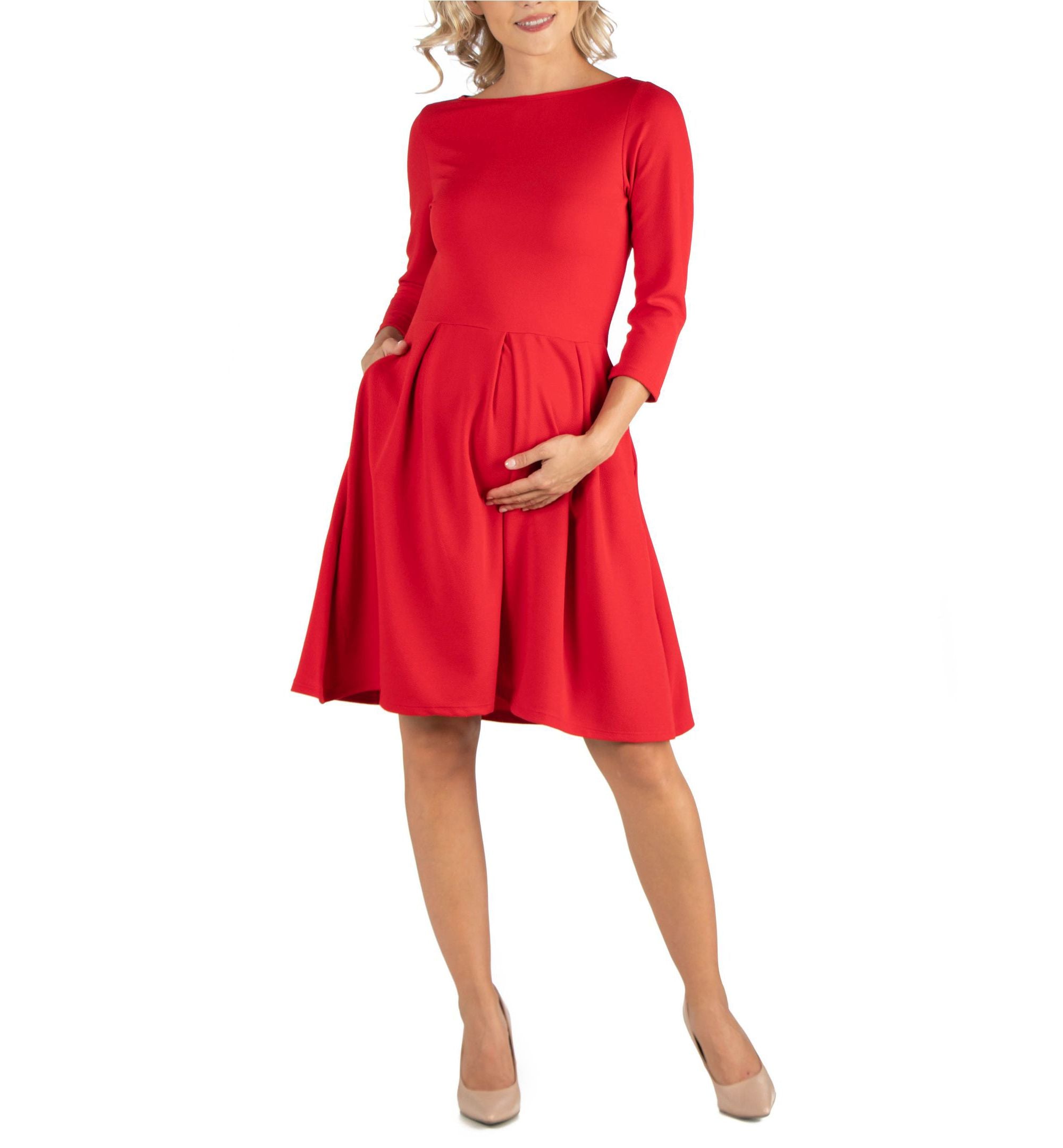 Knee Length Fit N Flare Maternity Dress with Pockets