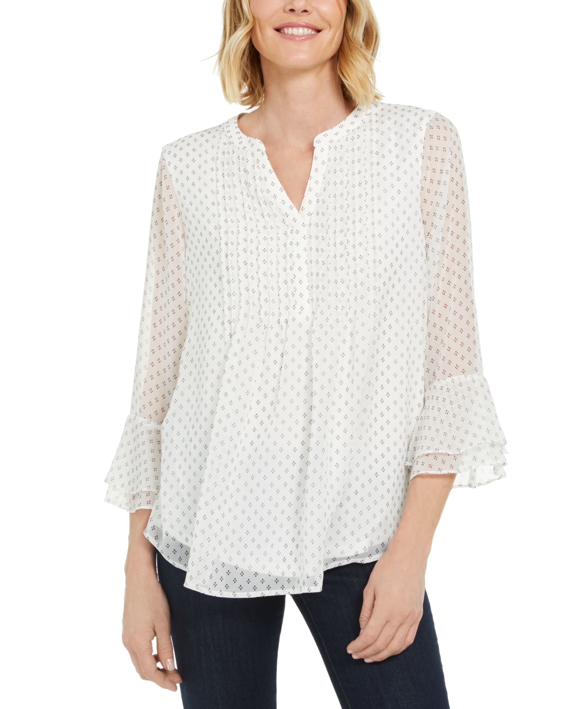 Charter Club Petite Printed Pintuck Premium Top