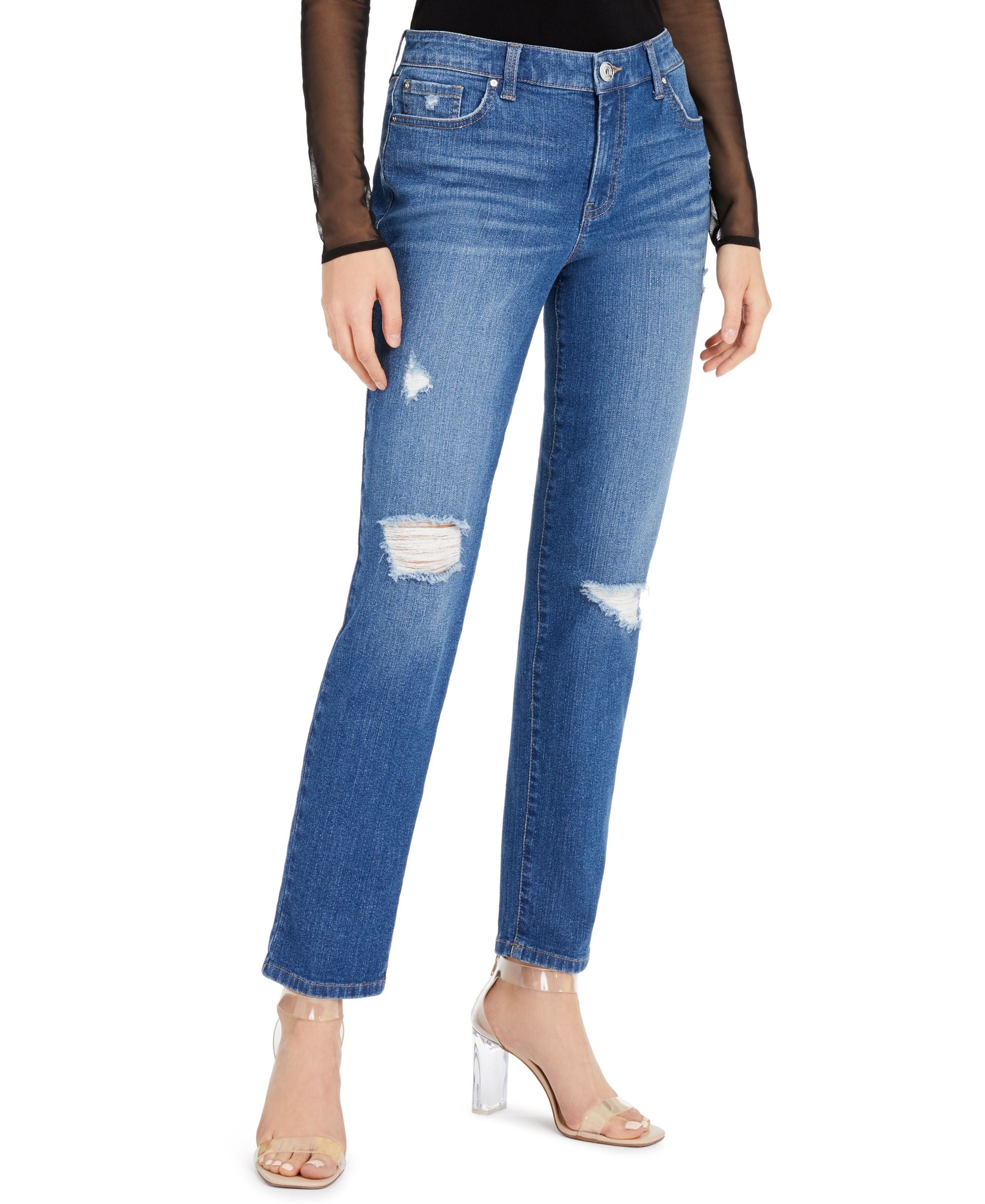 INC International Concepts Petite Boyfriend Ripped Ankle Pants Premium Jeans
