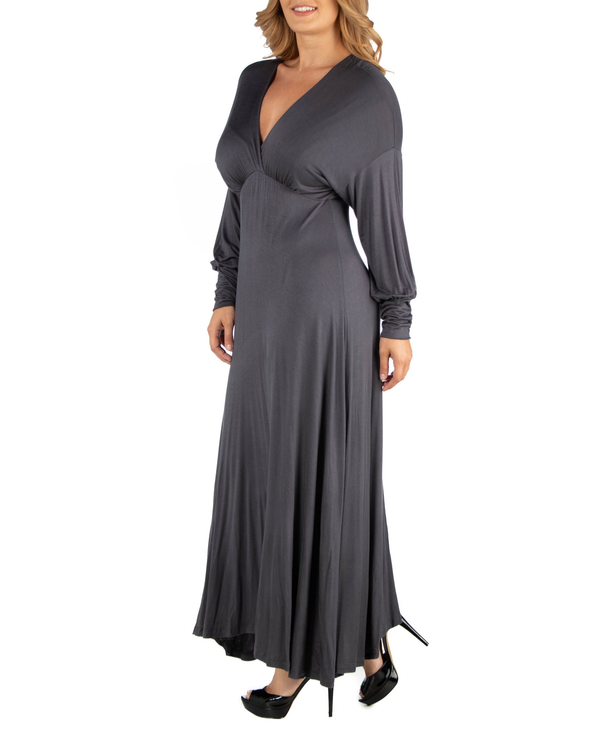 24seven Comfort Apparel Formal Long-Sleeve Plus Size Maxi Dress