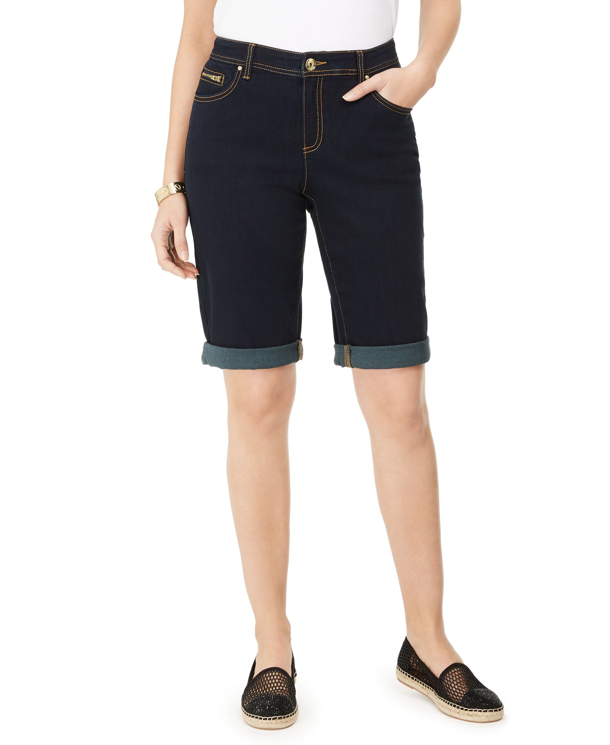INC International Concepts Womens Curvy Mid Rise Cuffed Bermuda Premium Shorts